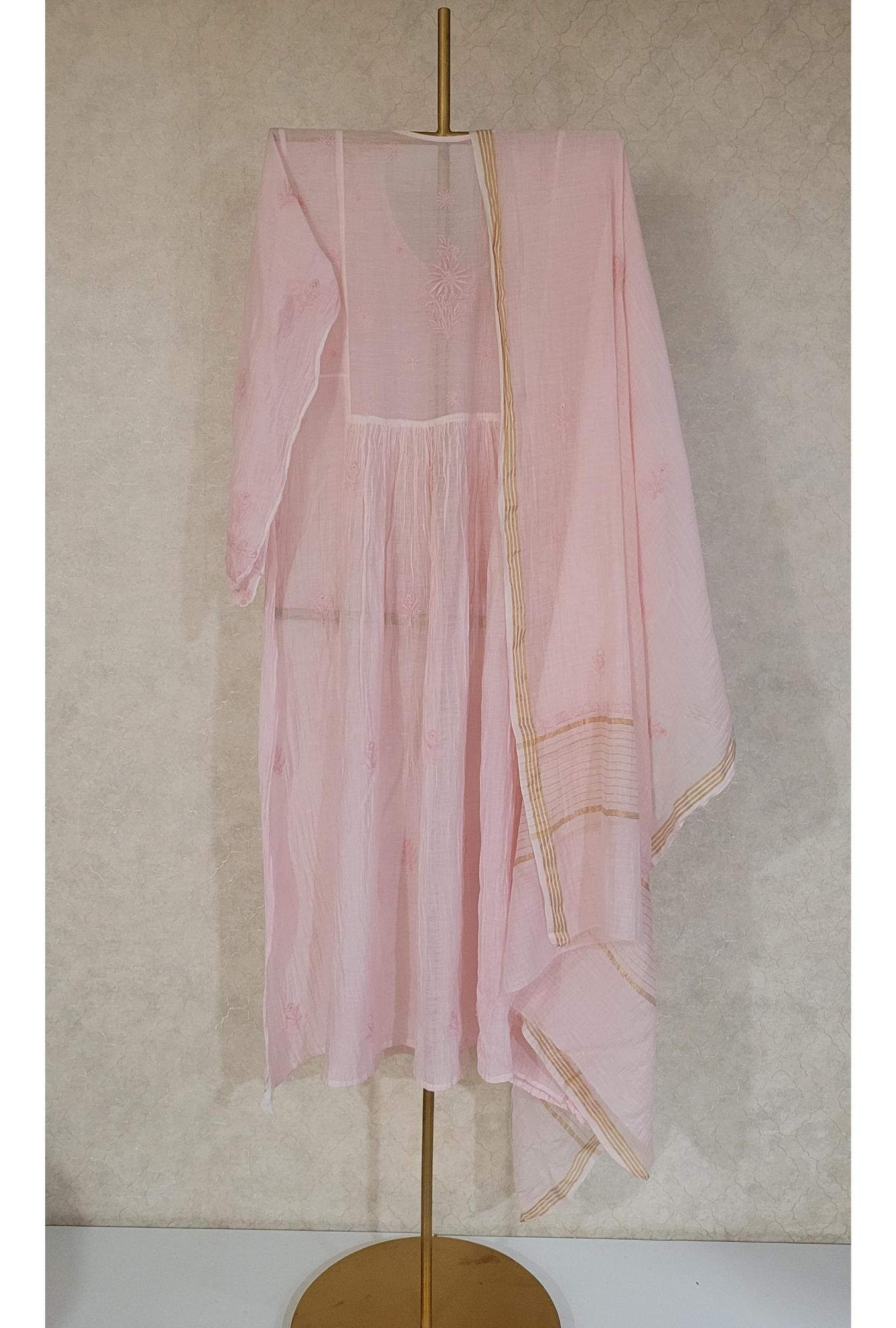 Pink Mul Chanderi Kurta Dupatta Set