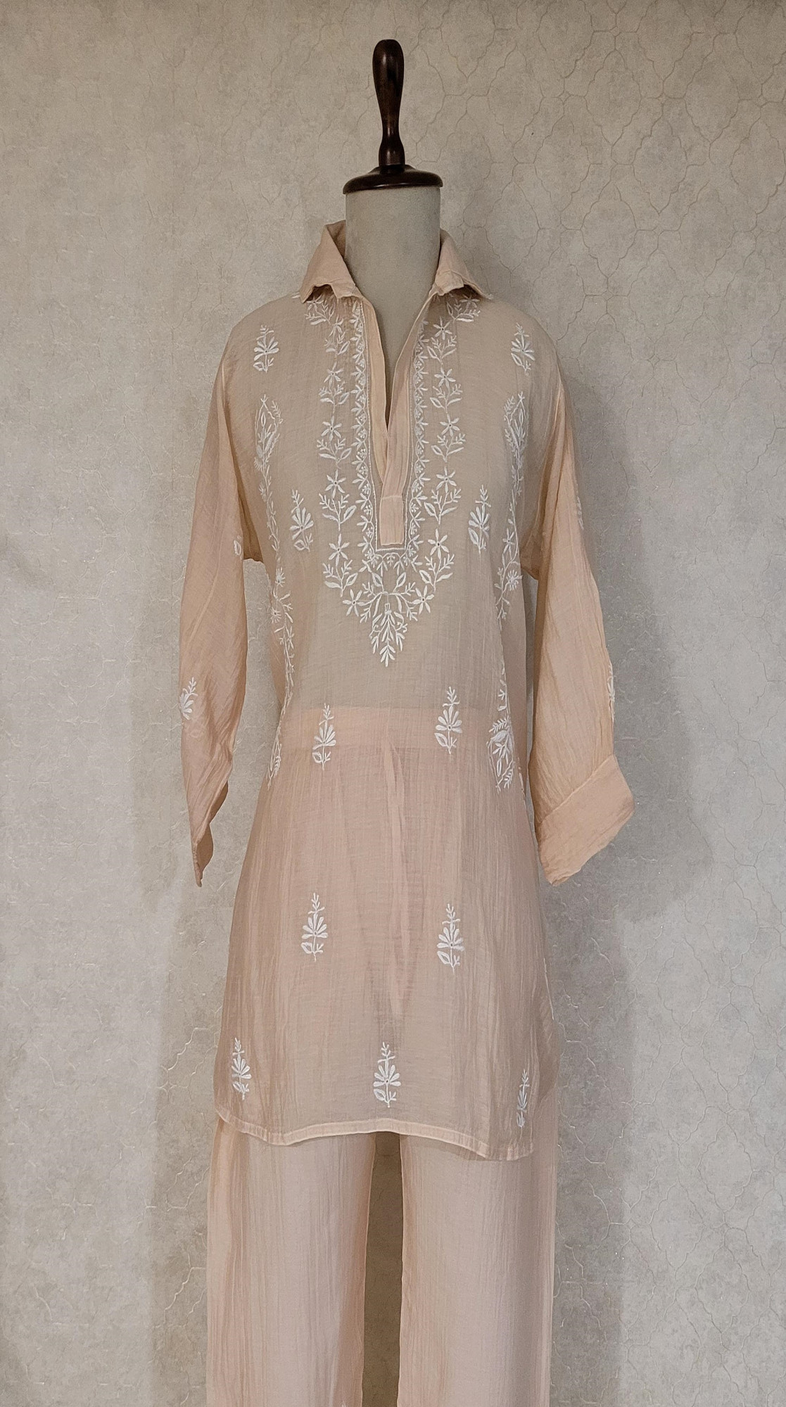 Beige Mul Chanderi Chikankari Cord Set