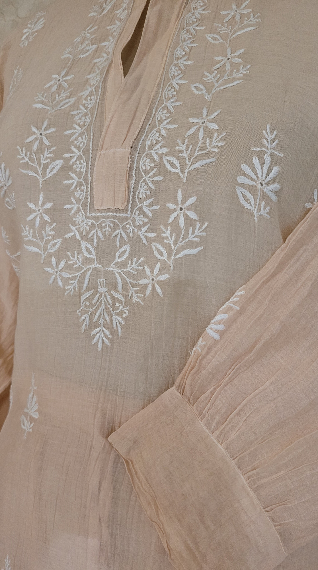 Beige Mul Chanderi Chikankari Cord Set