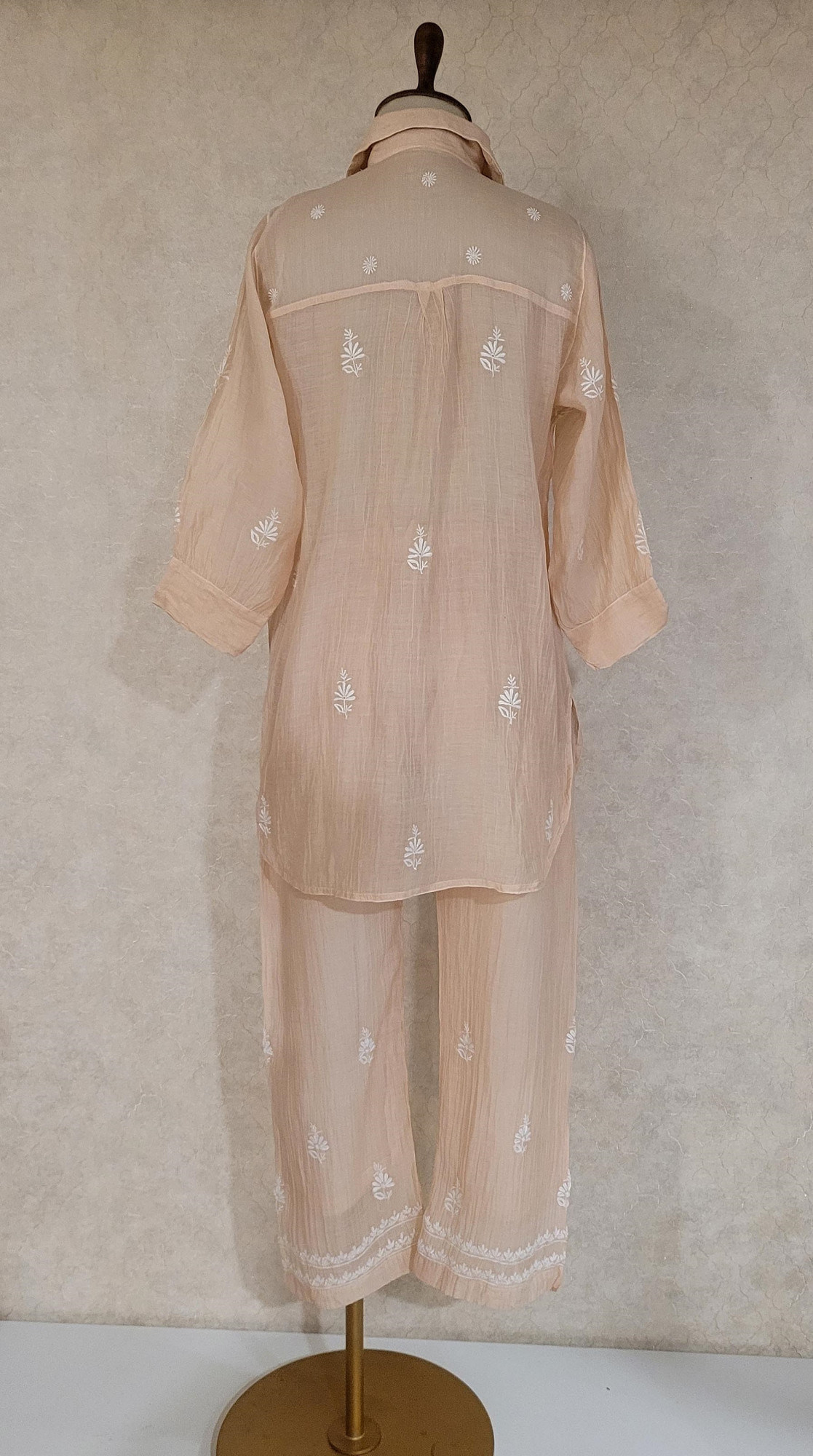 Beige Mul Chanderi Chikankari Cord Set