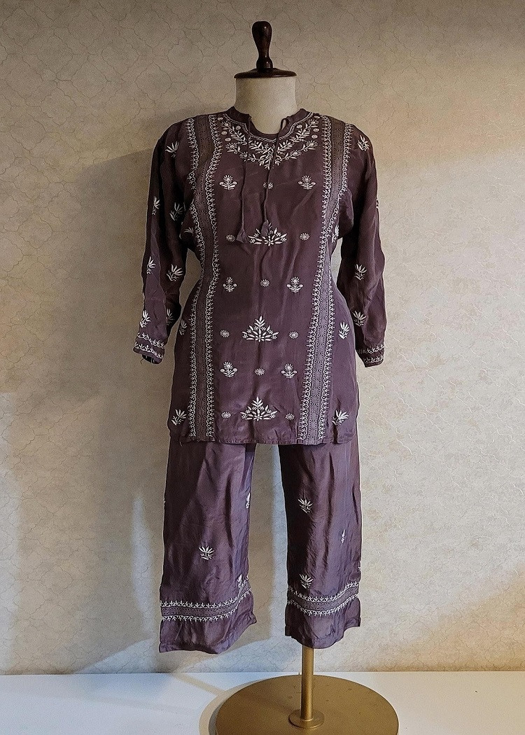 Purple Satin Chiankari Cord Set