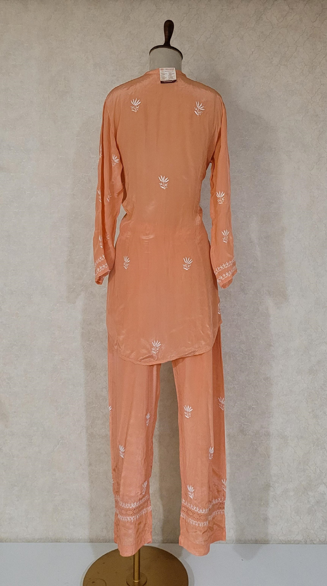 Peach Satin Chikankari Cord Set
