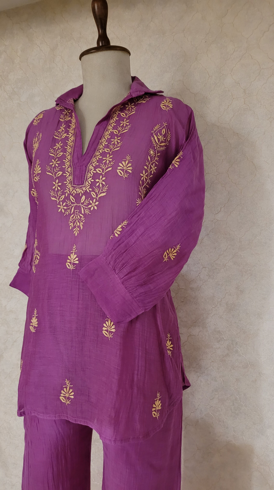 Magenta Mul Chanderi Chikankari Coat set