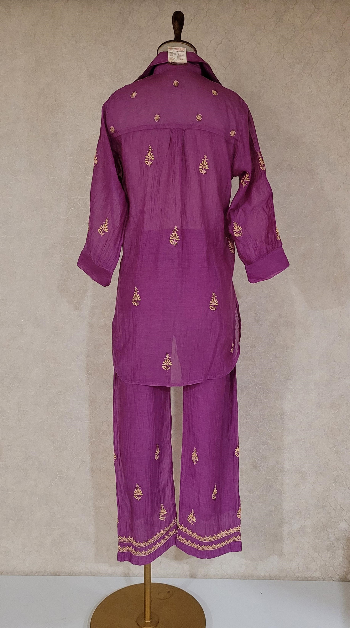 Magenta Mul Chanderi Chikankari Coat set