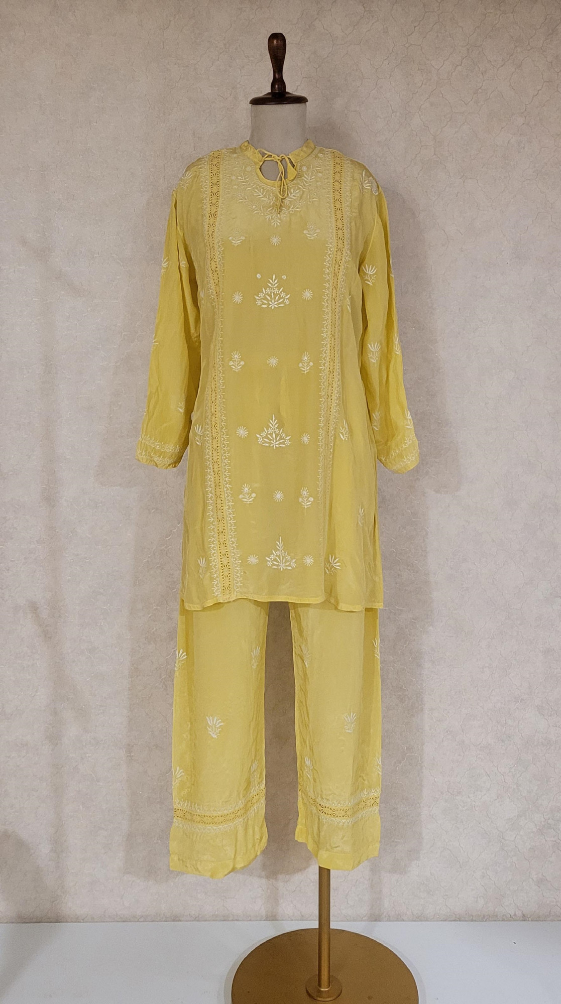 Lime Green Satin Chikankari Cord Set