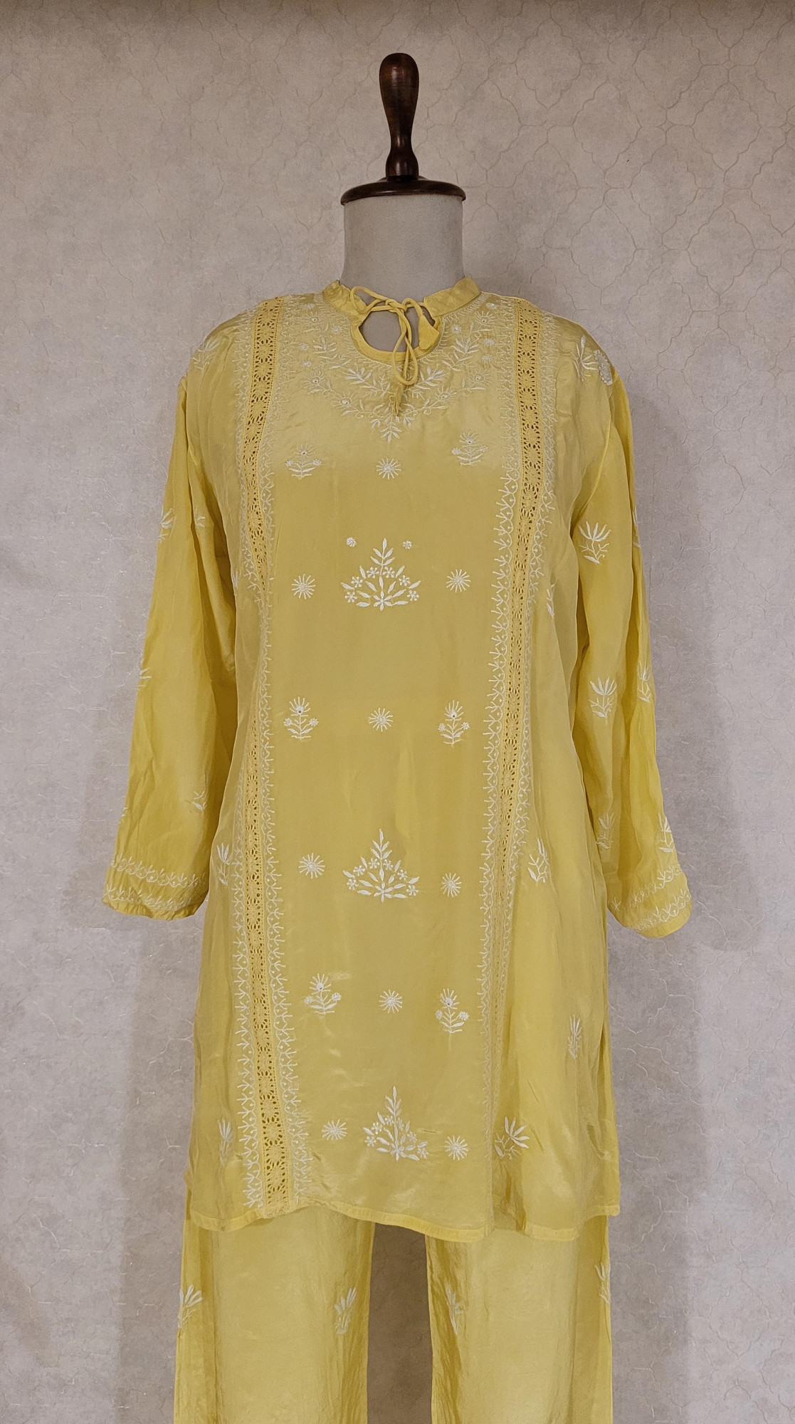 Lime Green Satin Chikankari Cord Set