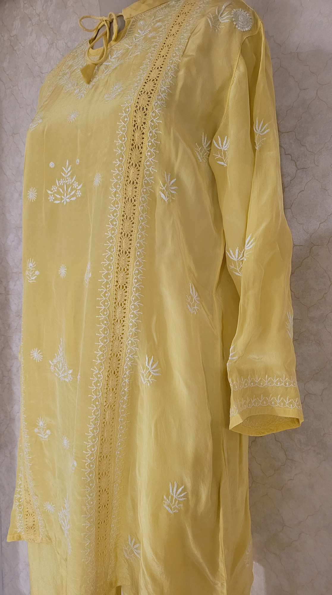 Lime Green Satin Chikankari Cord Set