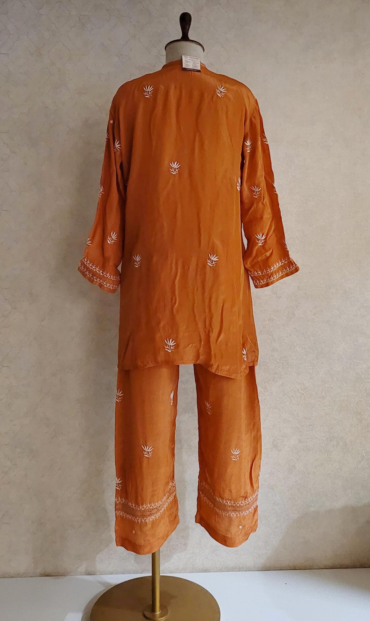 Orange Satin Chikankari Cord Set