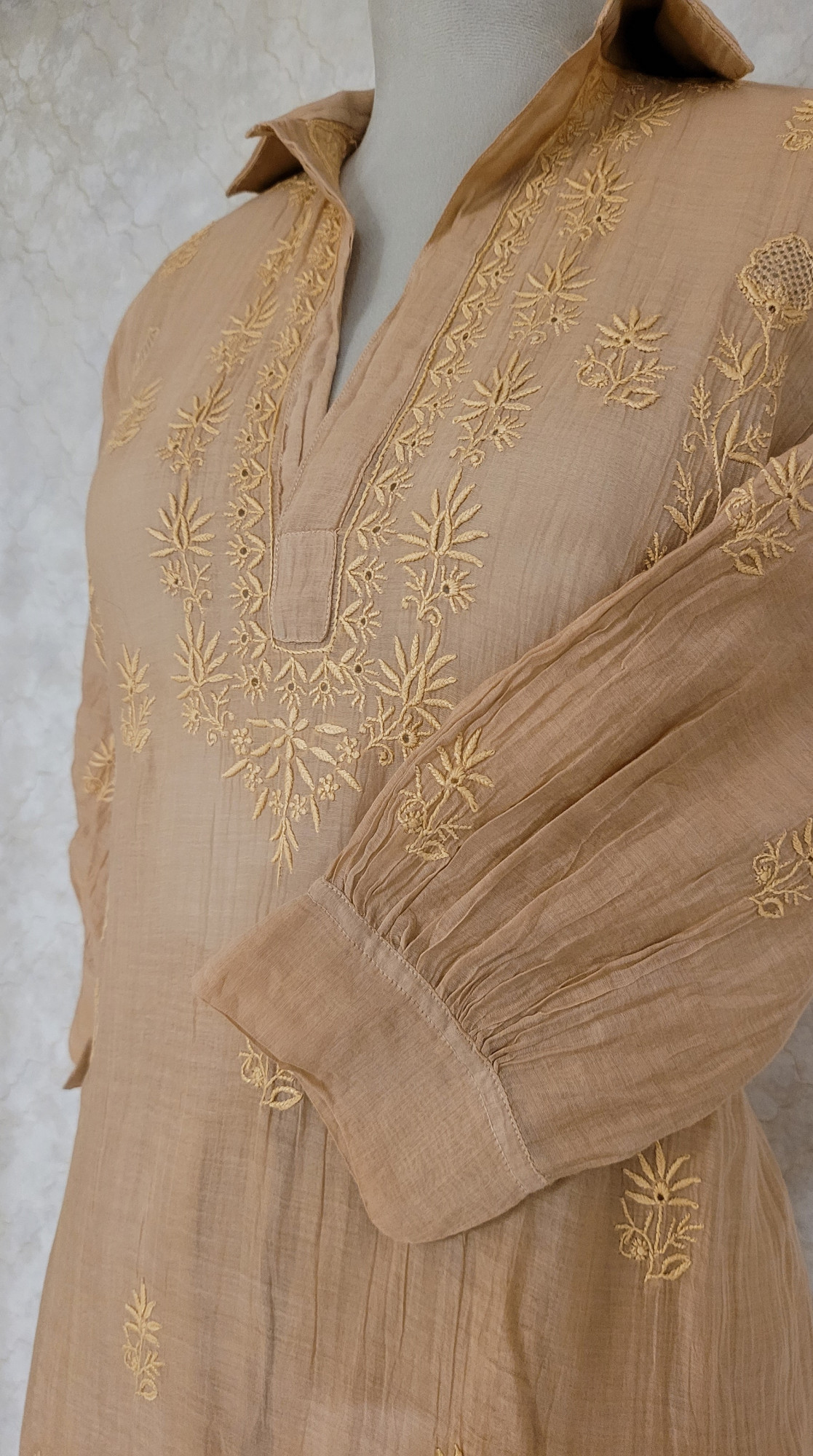 Light Sandy Brown Mul Chanderi Chikankari Cord Set