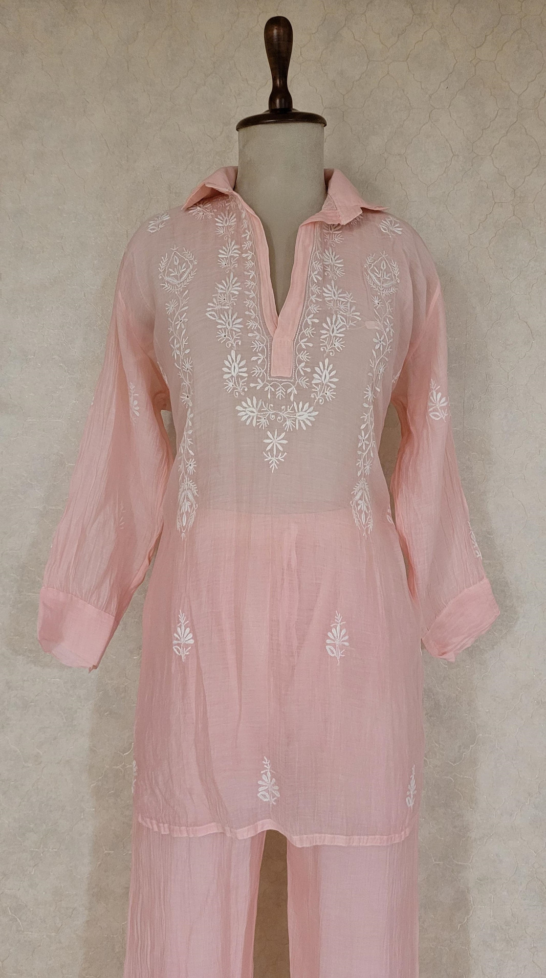 Pink Mul Chanderi Chikankari Cord Set