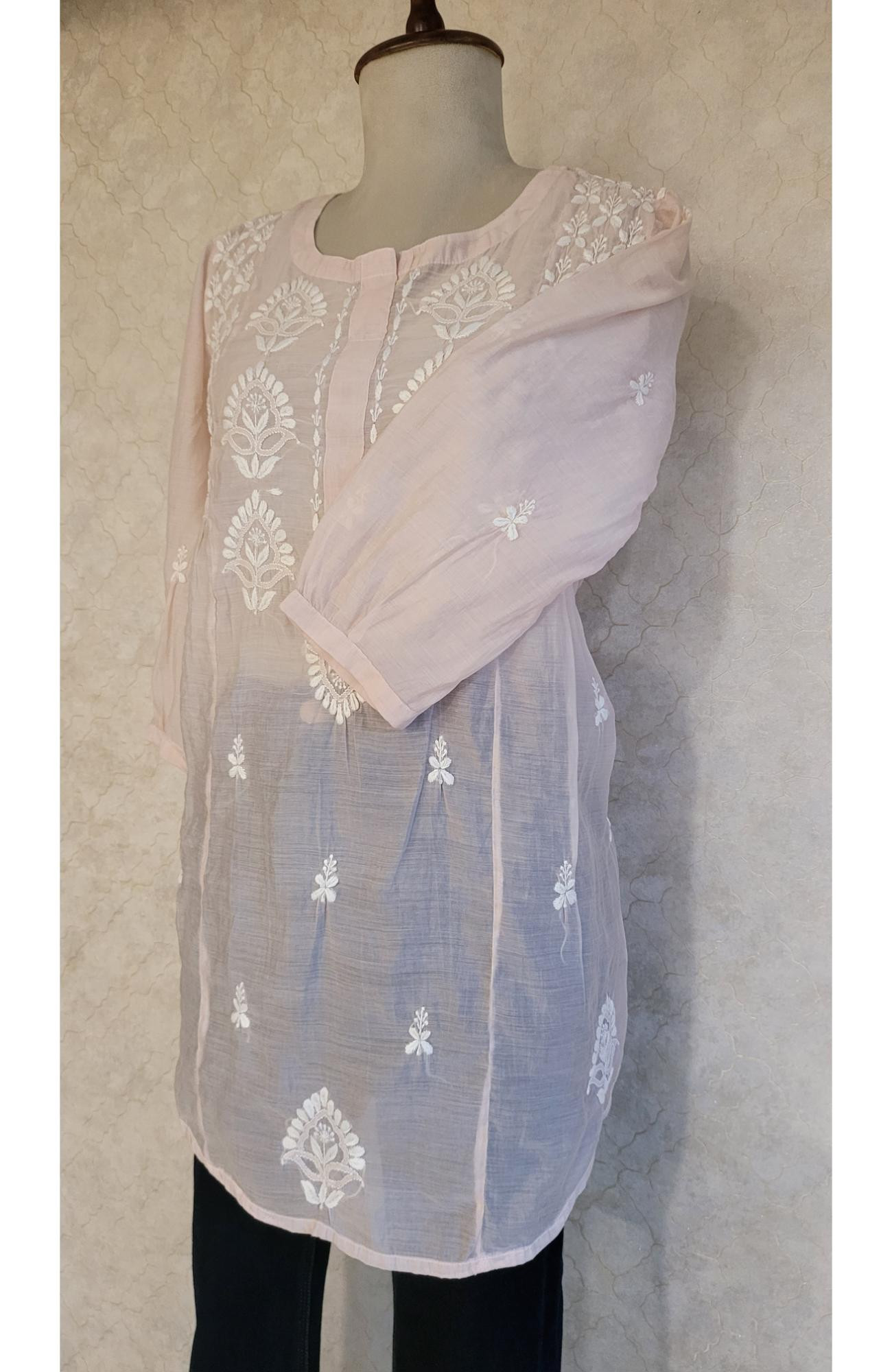 Nude Pink Muslin Chikankari Short Top