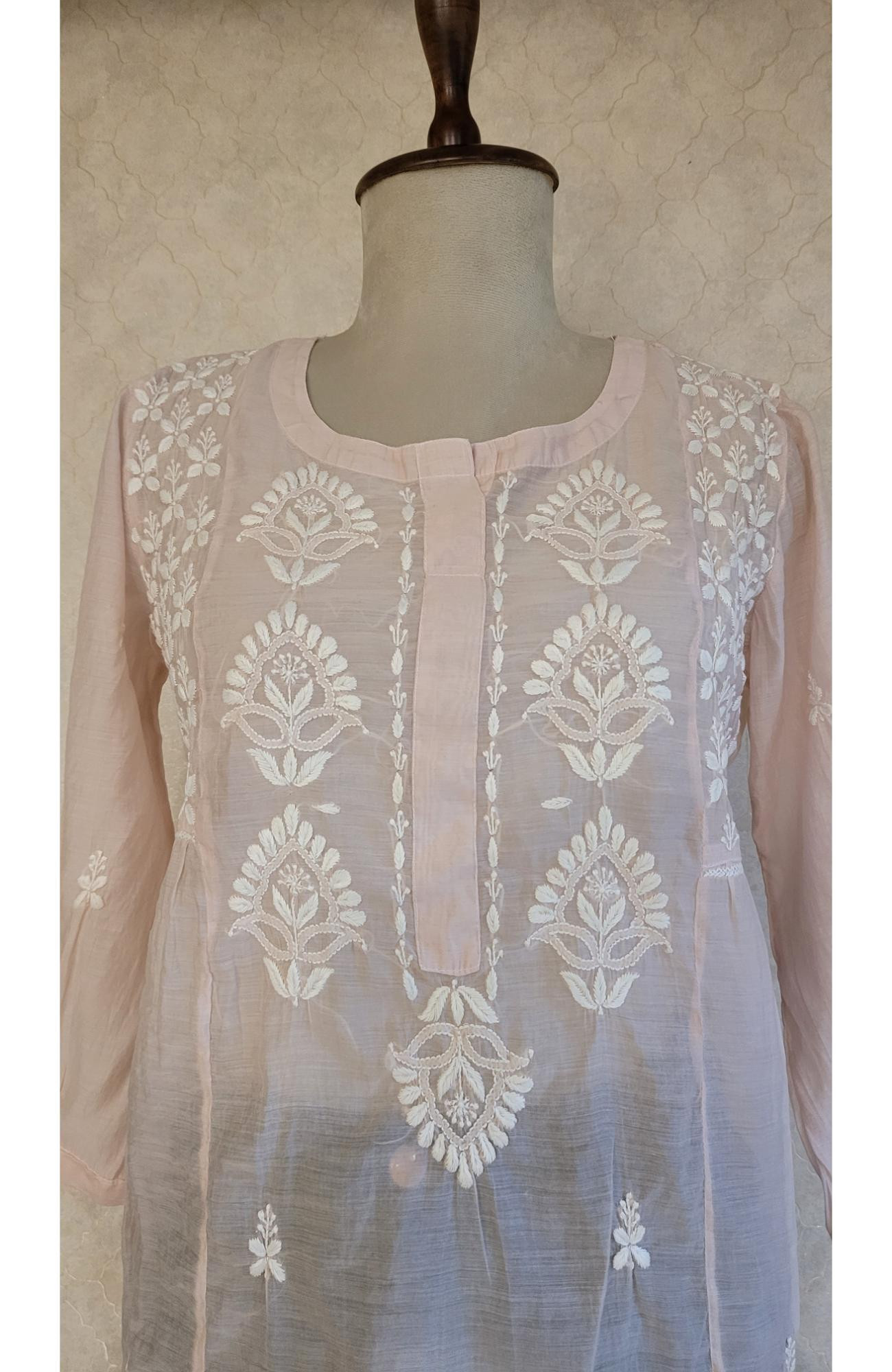 Nude Pink Muslin Chikankari Short Top
