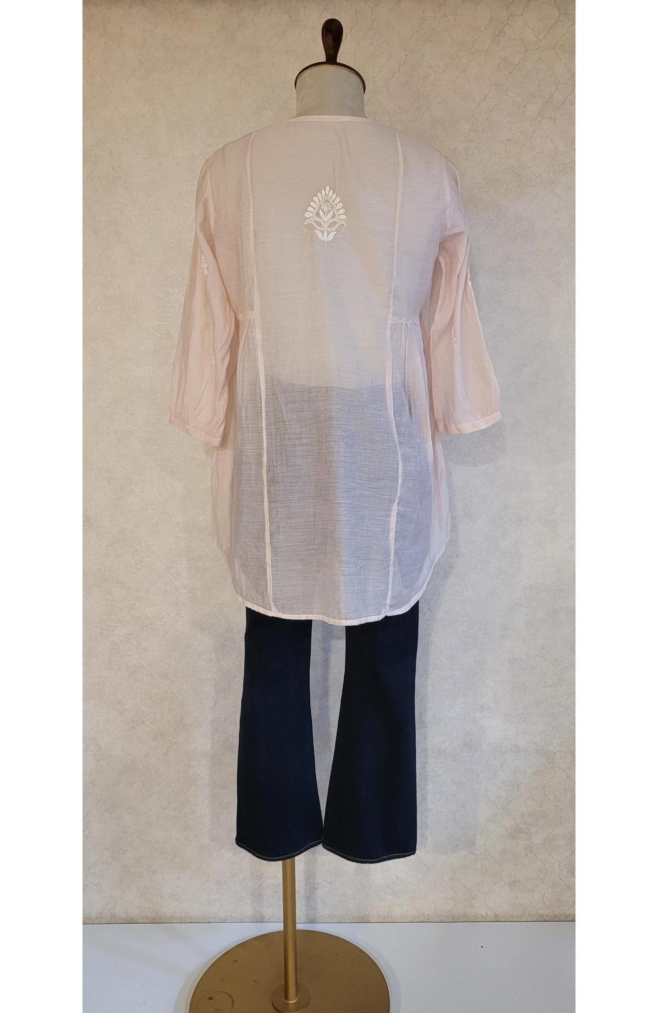 Nude Pink Muslin Chikankari Short Top