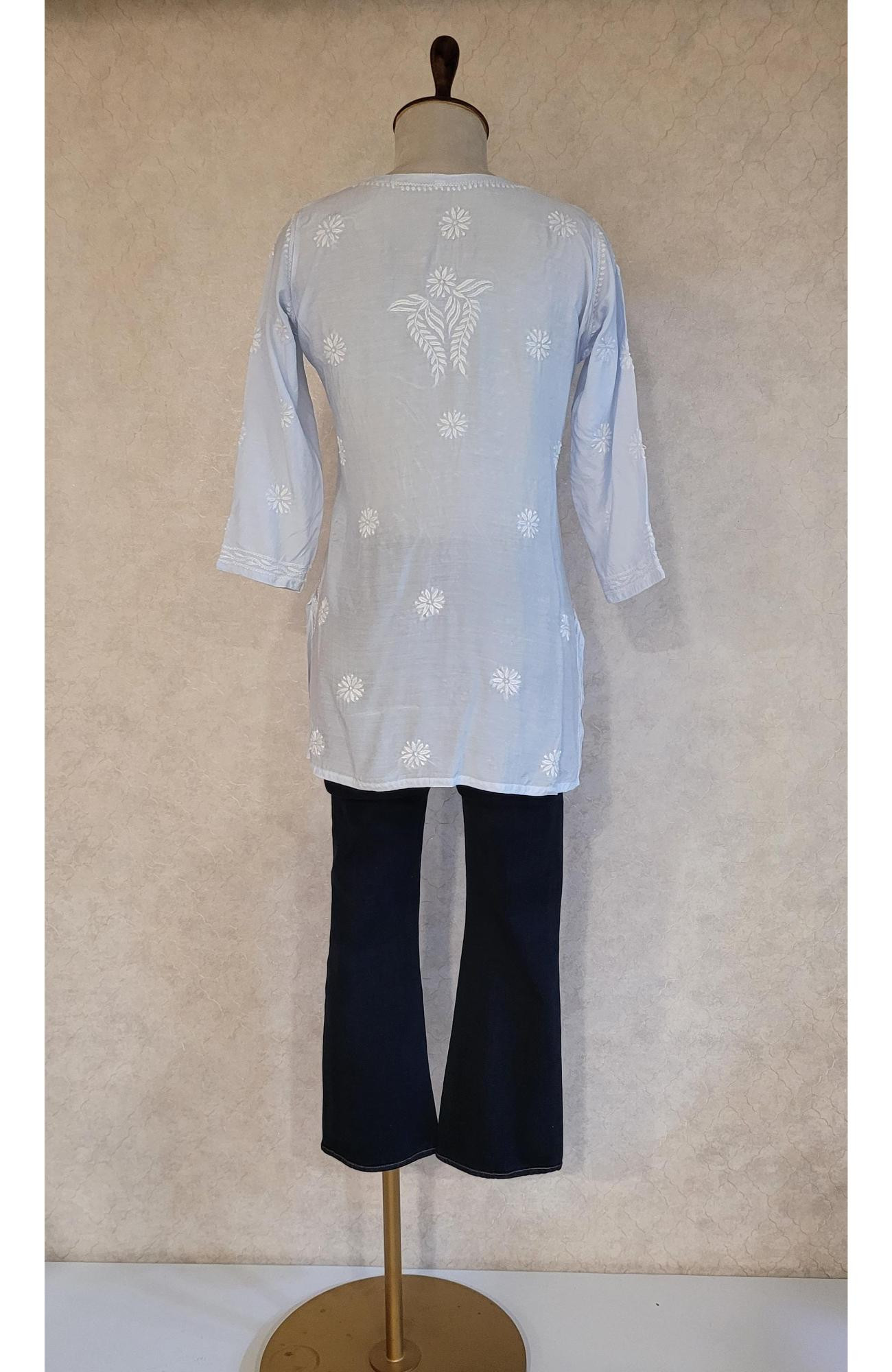 Blue Muslin Chikankari Short Top