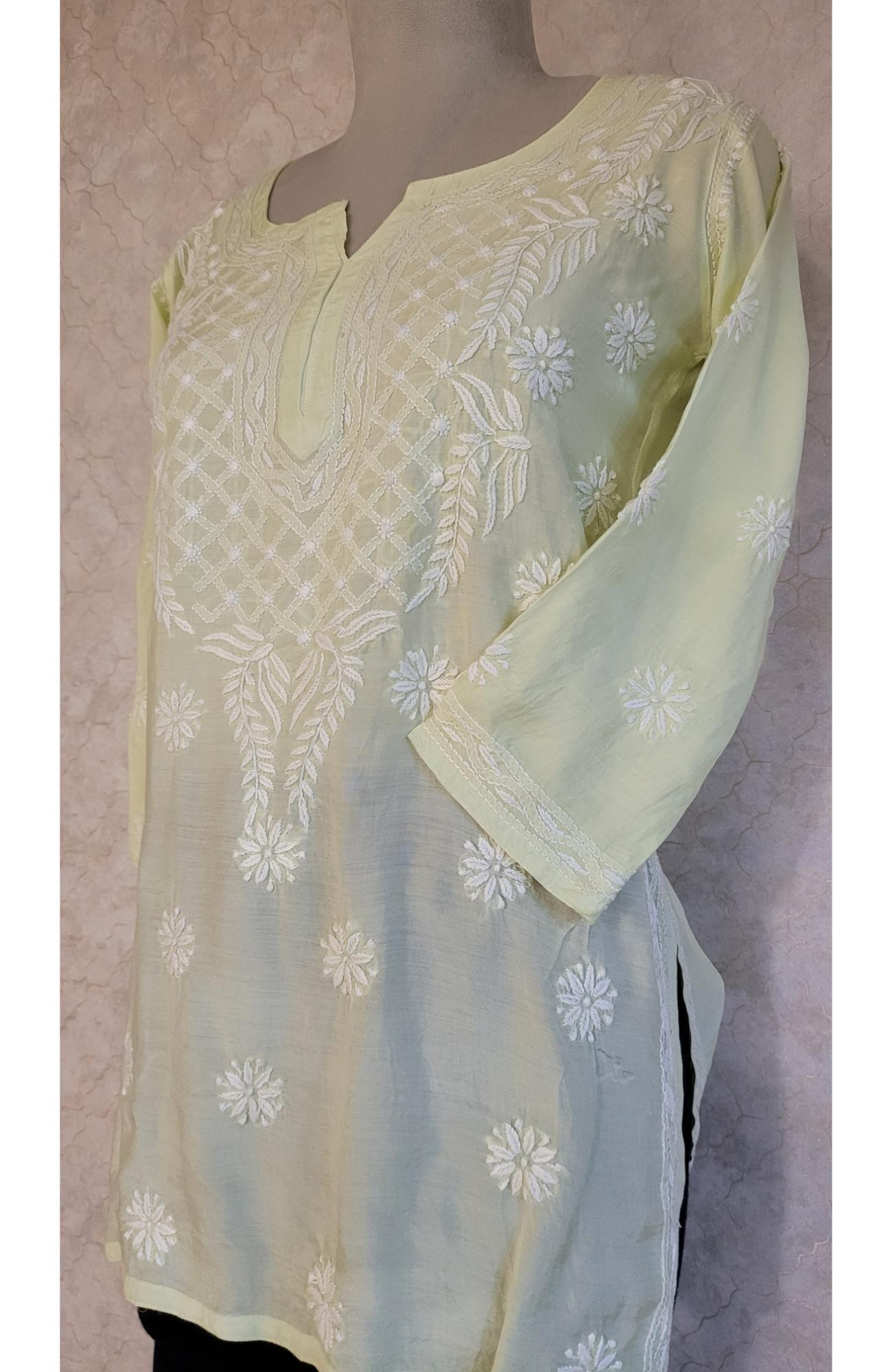 Green Muslin Chikankari Short Top