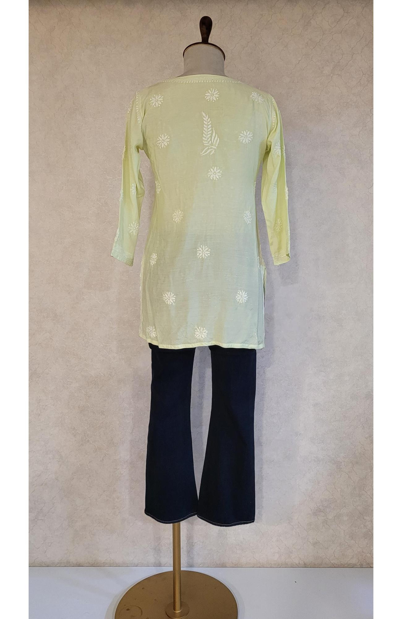 Green Muslin Chikankari Short Top