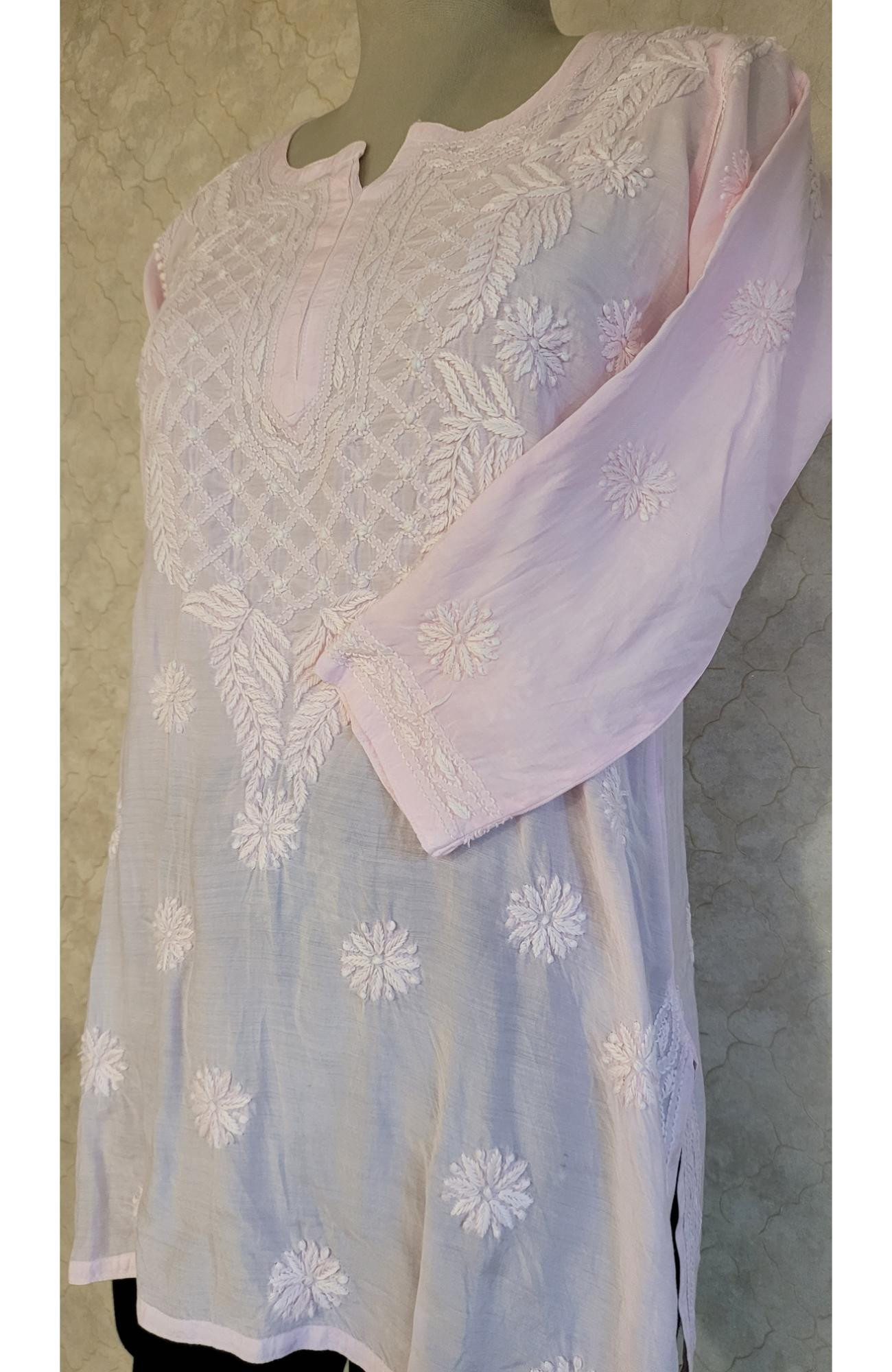 Pink Muslin Chikankari Short Top