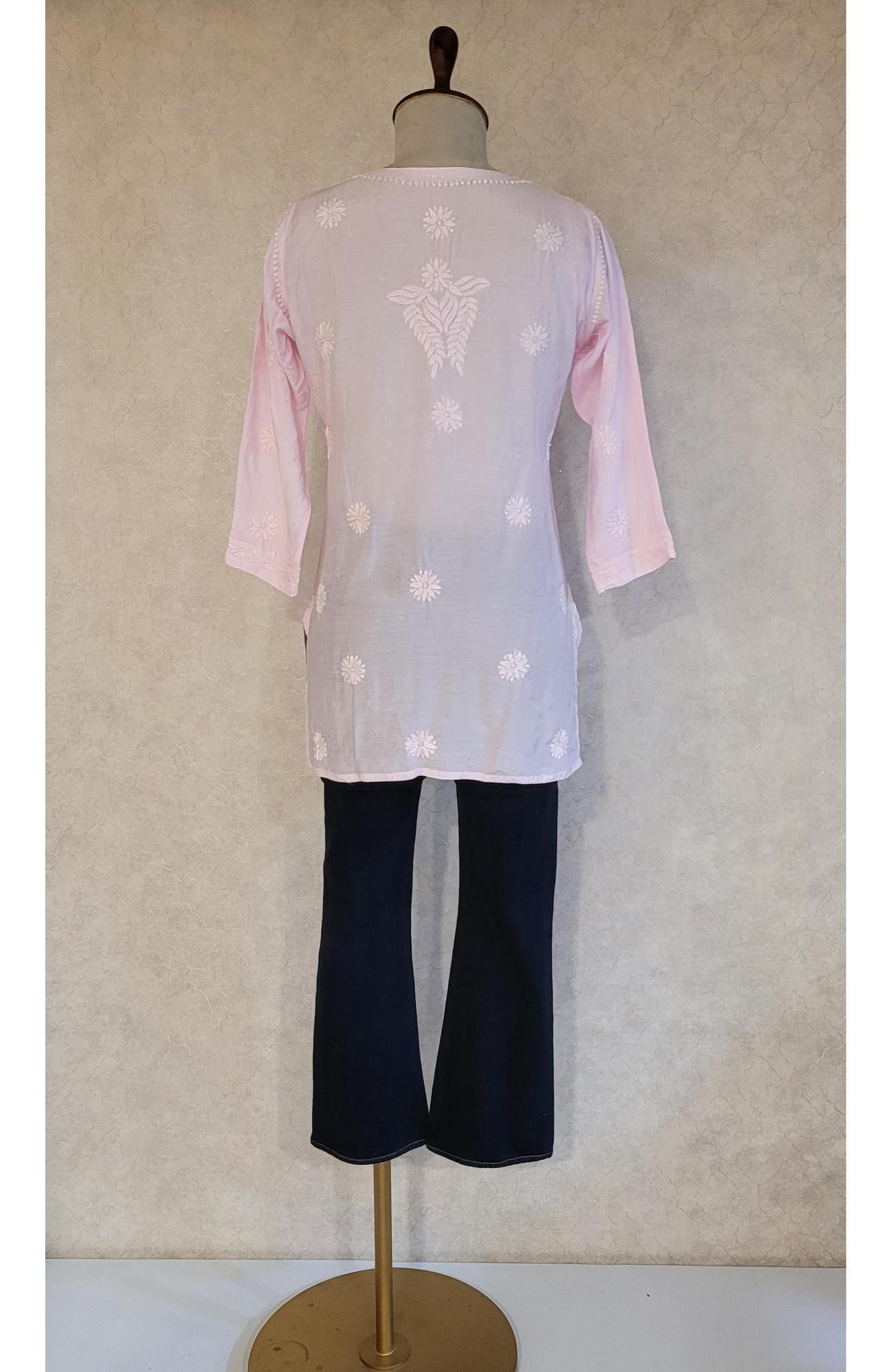 Pink Muslin Chikankari Short Top