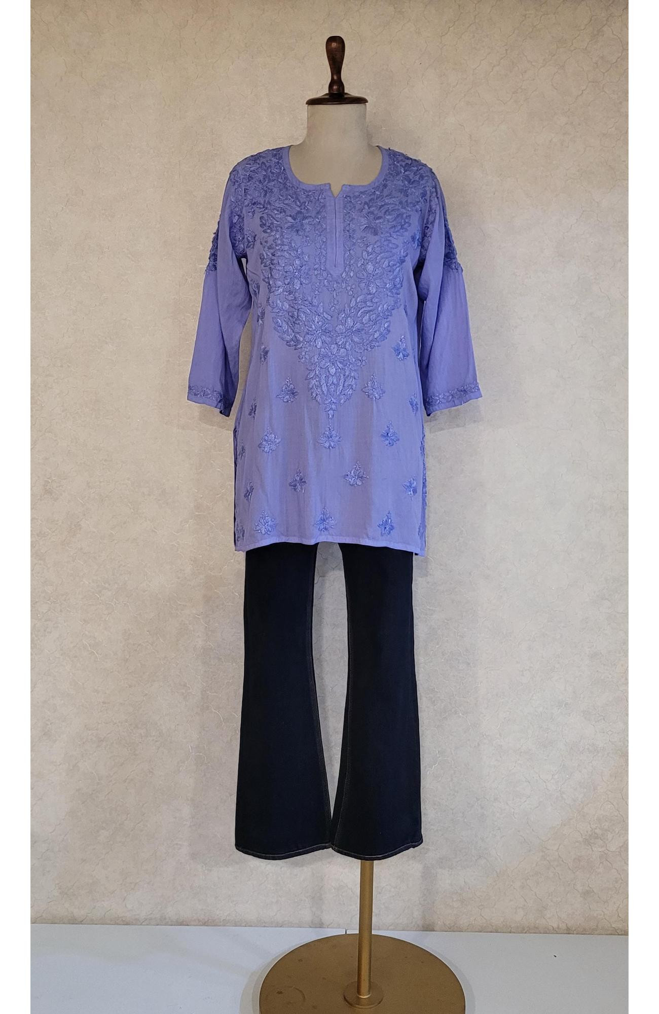 Indigo Modal Chikankari Short Top