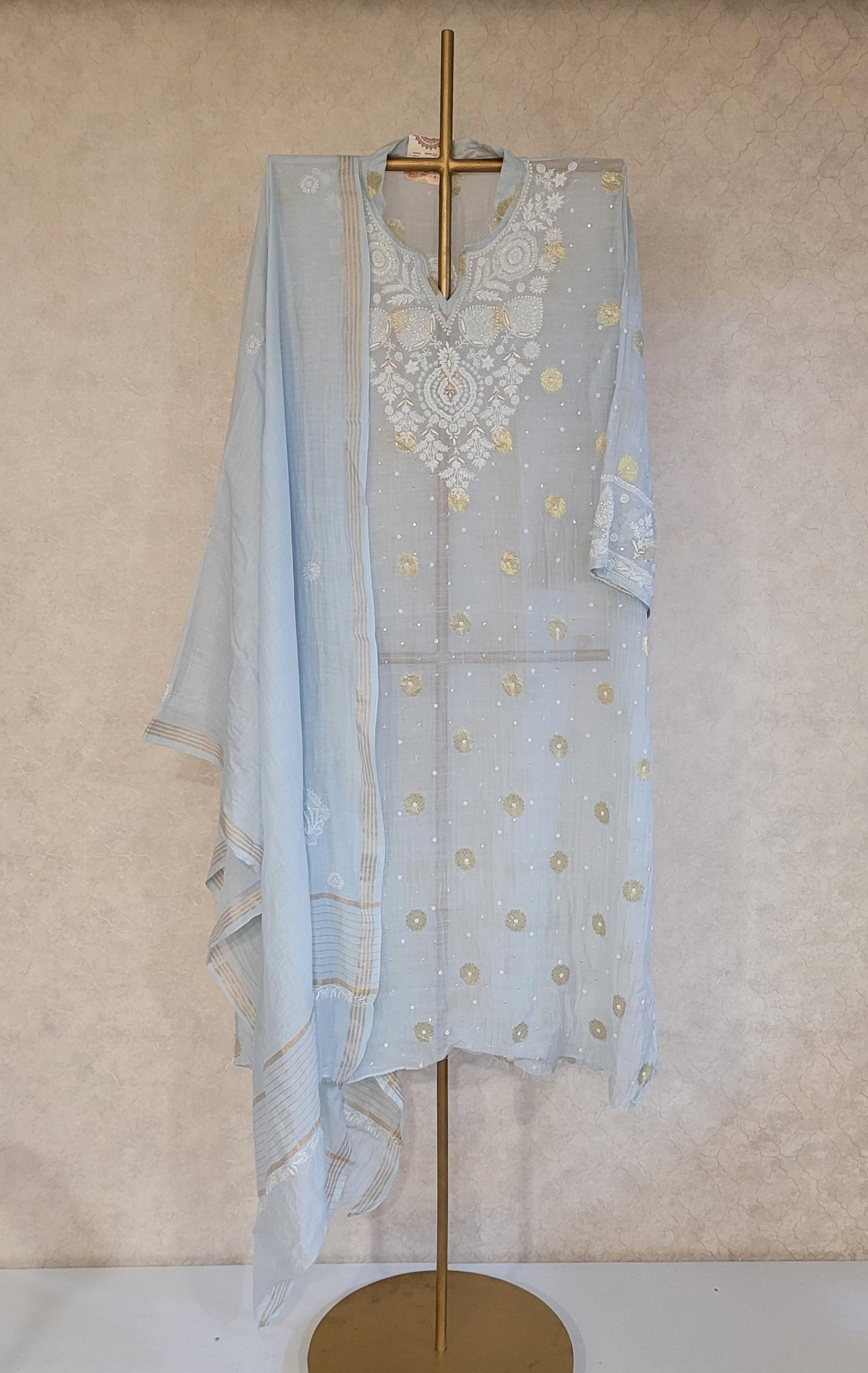 Light Blue Mul Chanderi Kurta Set