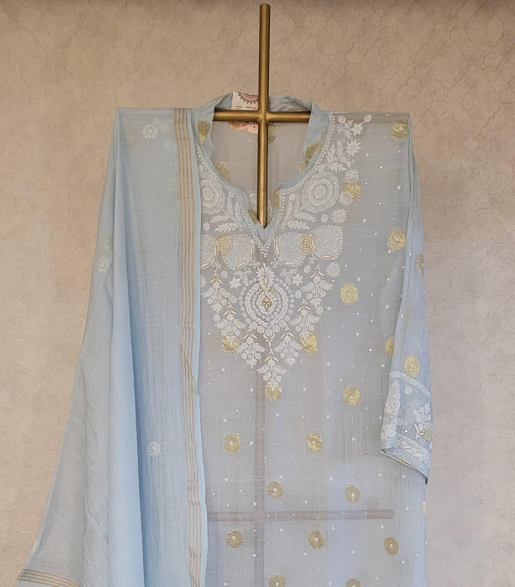 Light Blue Mul Chanderi Kurta Set