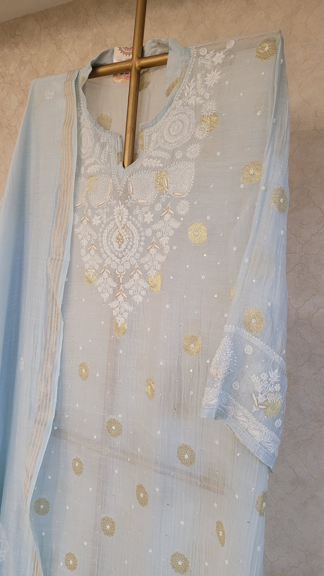Light Blue Mul Chanderi Kurta Set