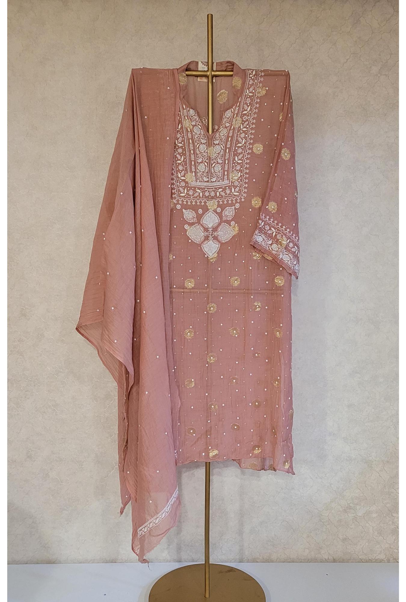 Dark Pink Mul Chanderi Kurta Dupatta Set