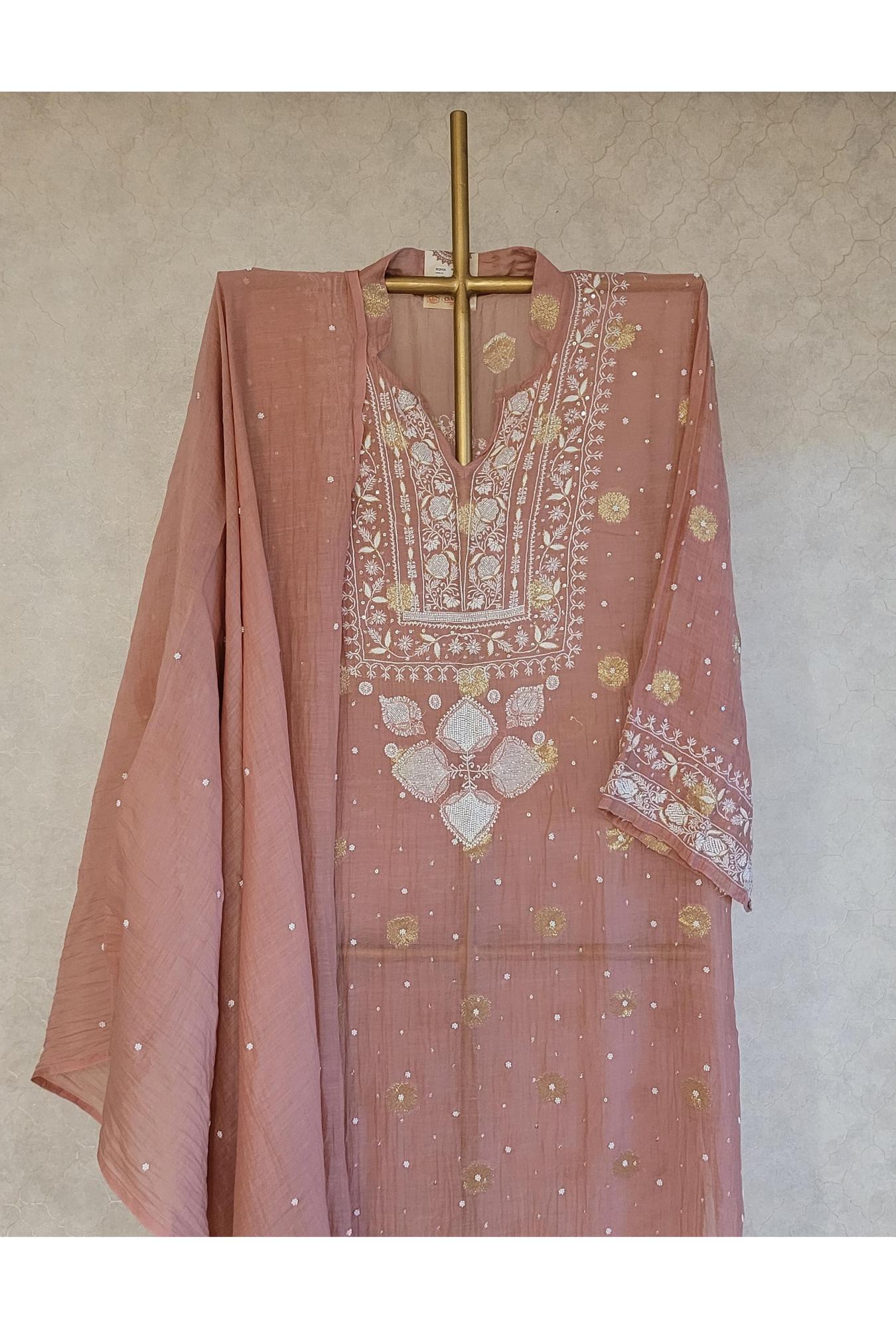 Dark Pink Mul Chanderi Kurta Dupatta Set