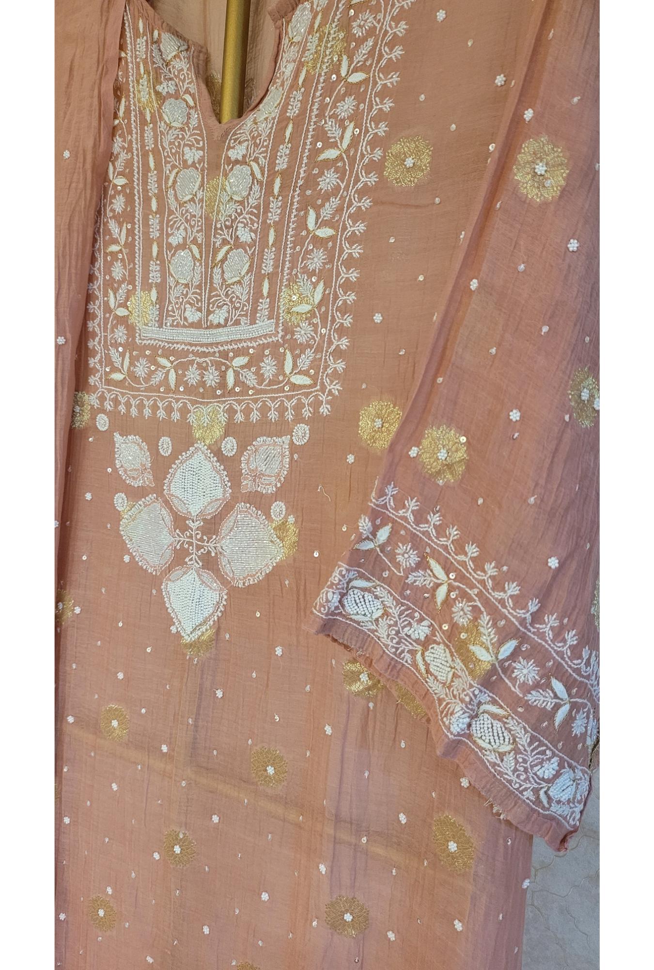 Dark Pink Mul Chanderi Kurta Dupatta Set