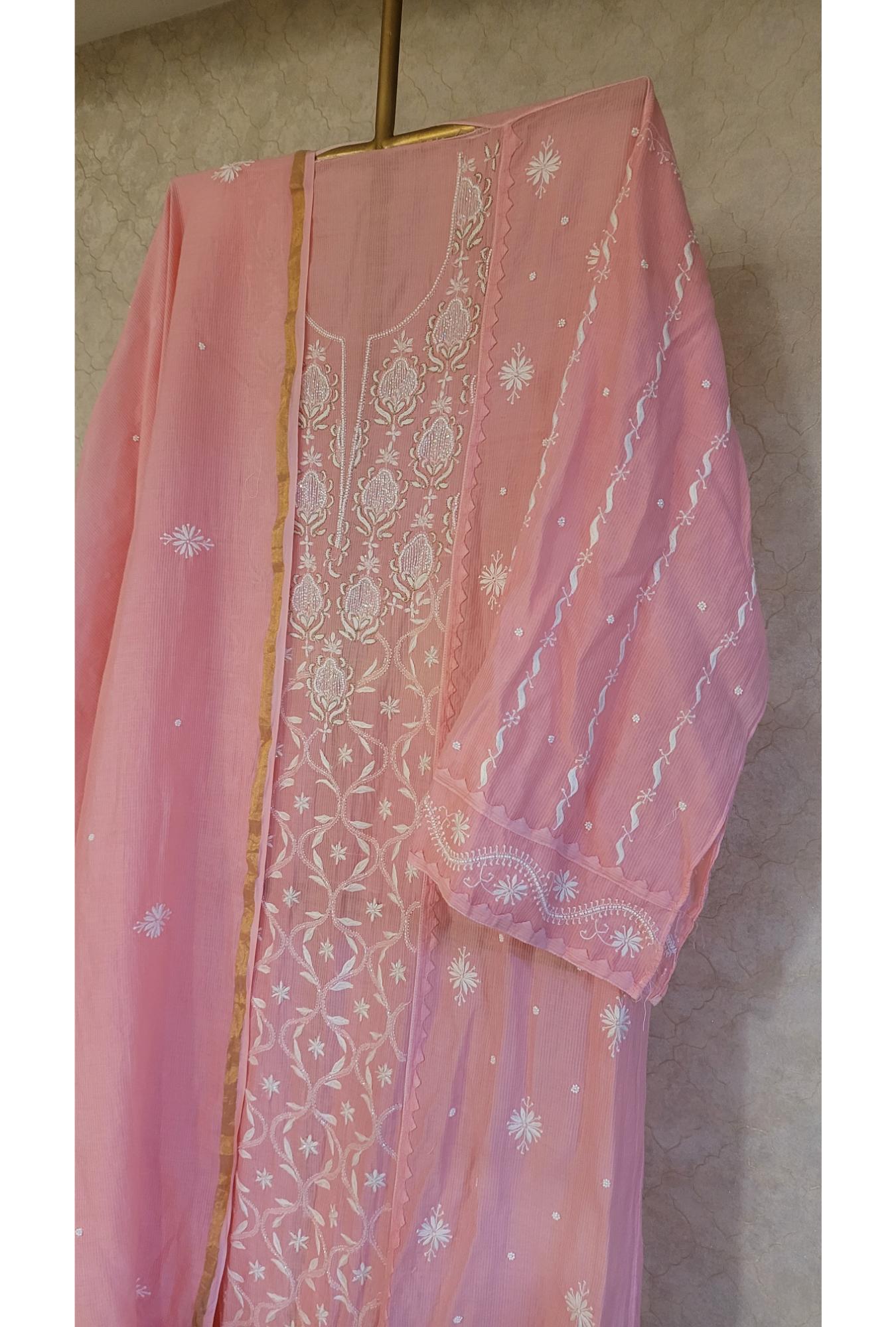 Pink Mul Chanderi Kurta Dupatta Set
