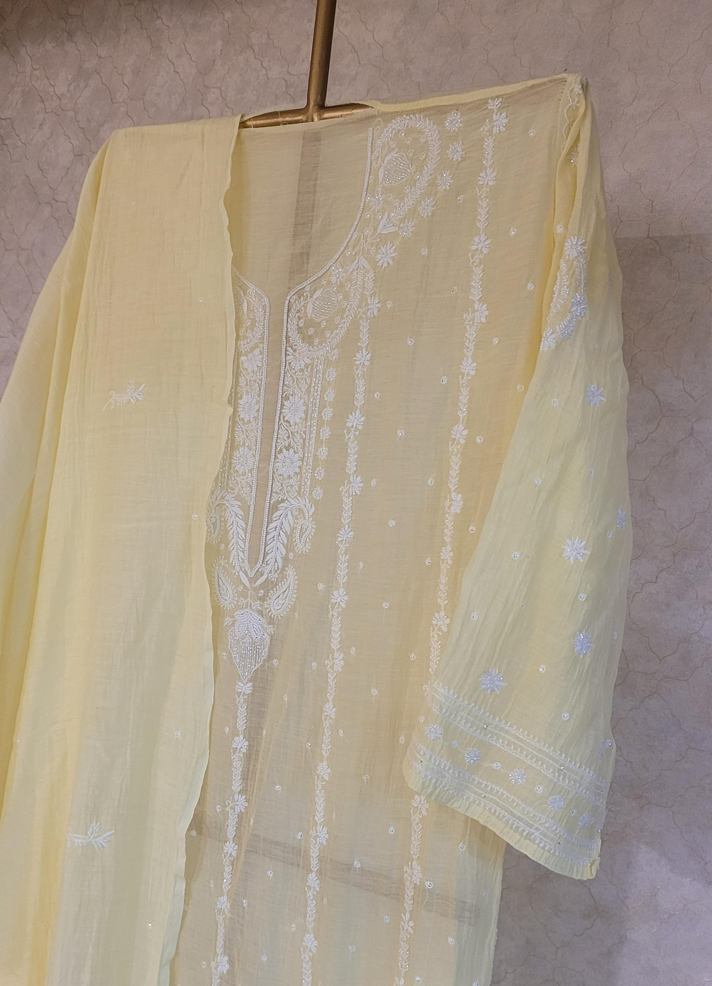 Lemon Yellow Mul Chanderi Kurta Dupatta Set