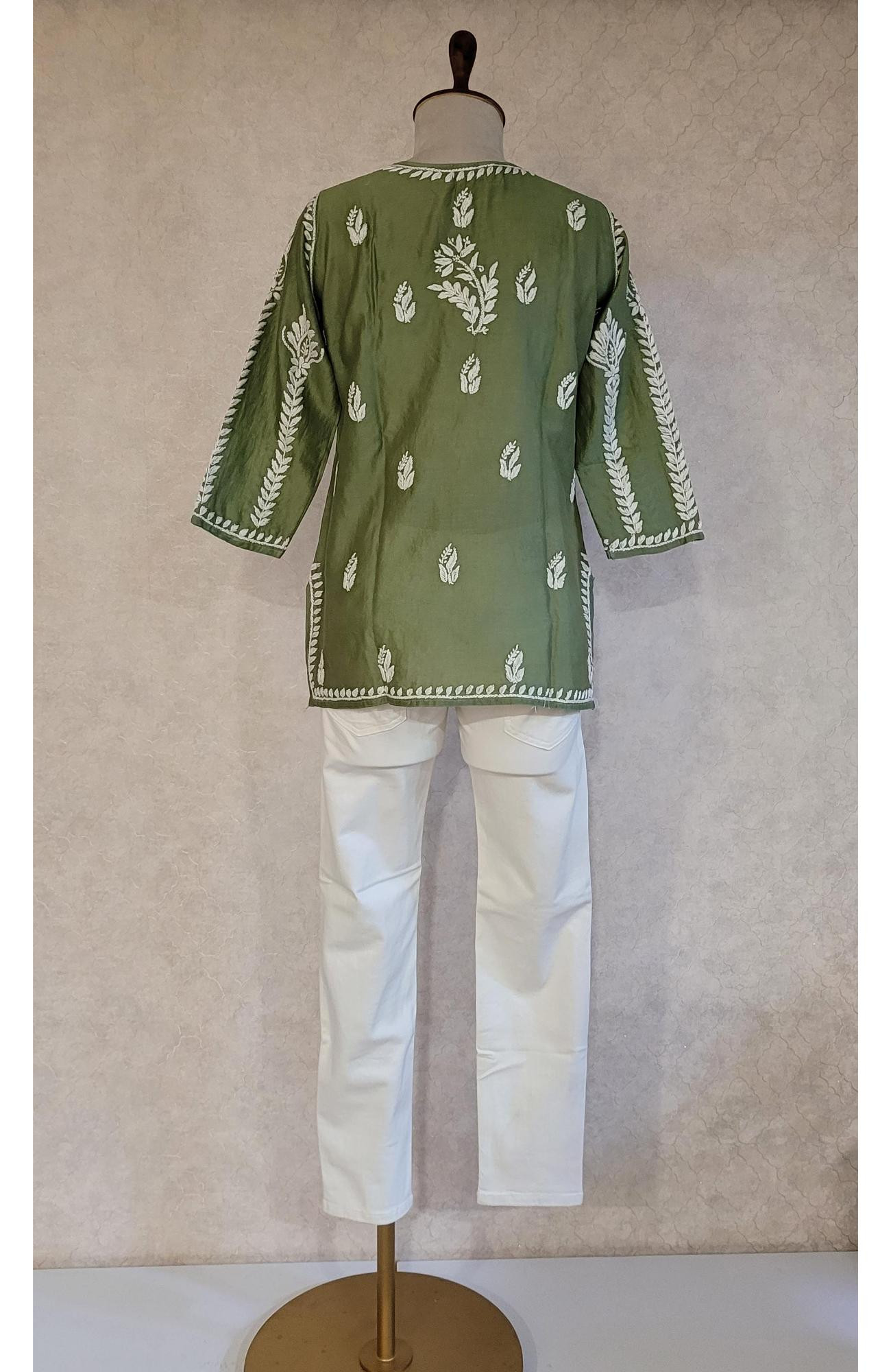 Green Chanderi Chikankari Short Top