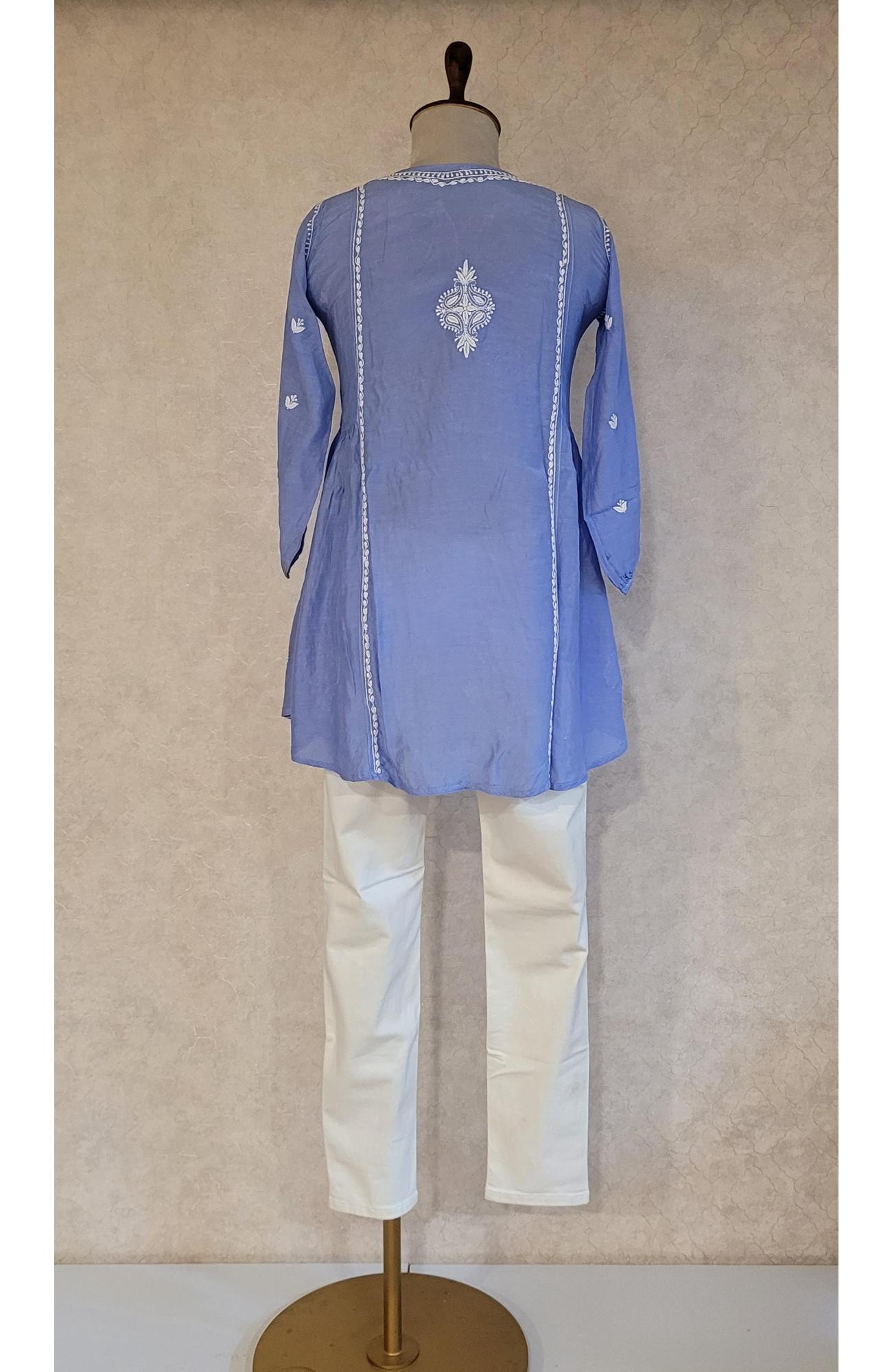 Blue Muslin Chikankari Short Top