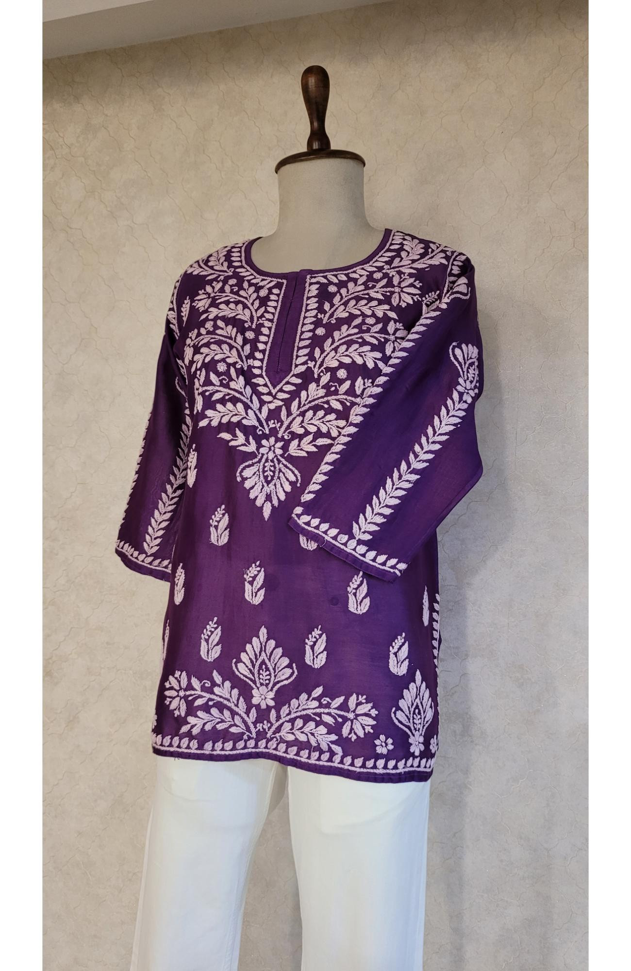 Purple Chanderi Chikankari Short Top
