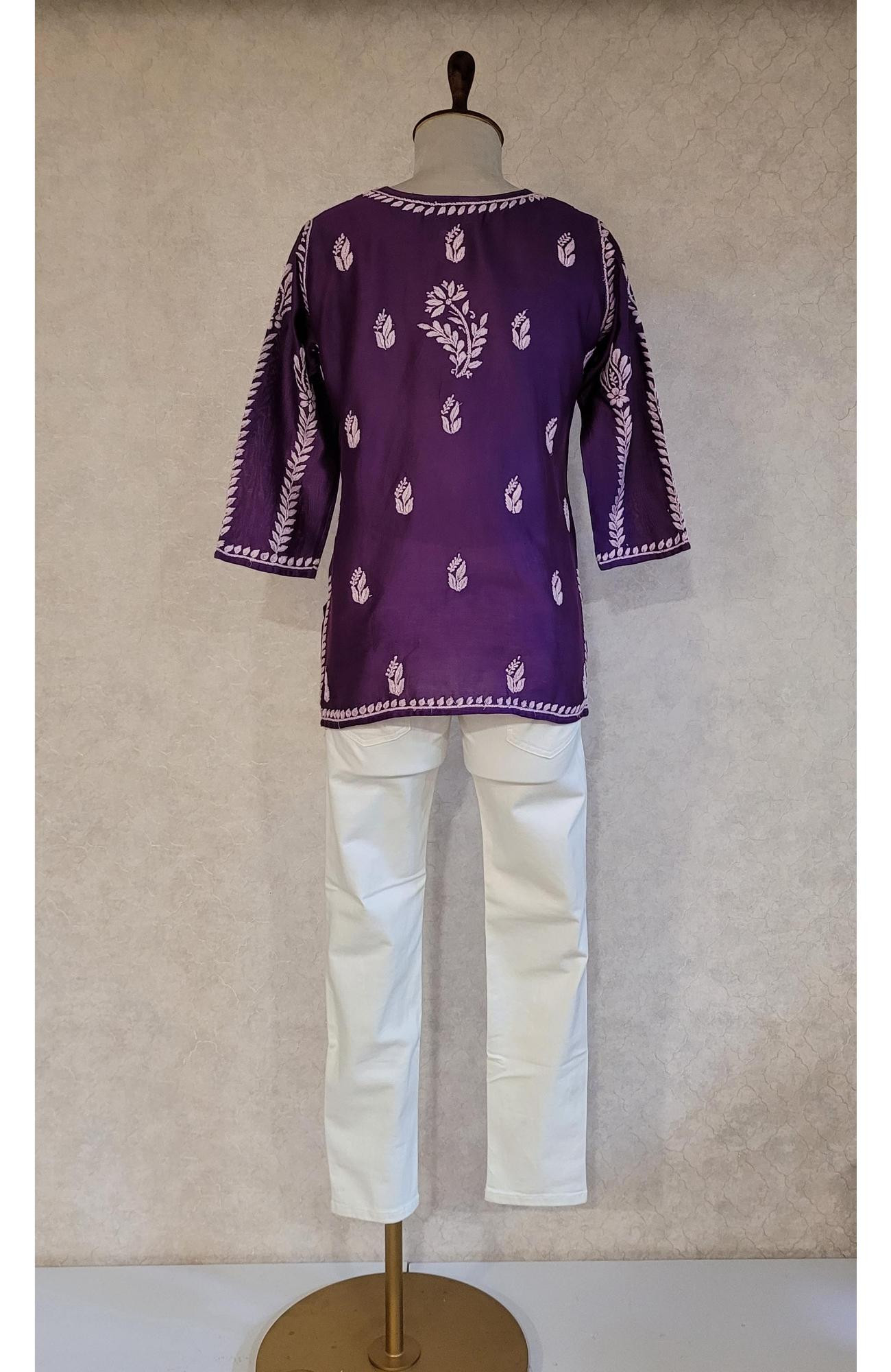 Purple Chanderi Chikankari Short Top