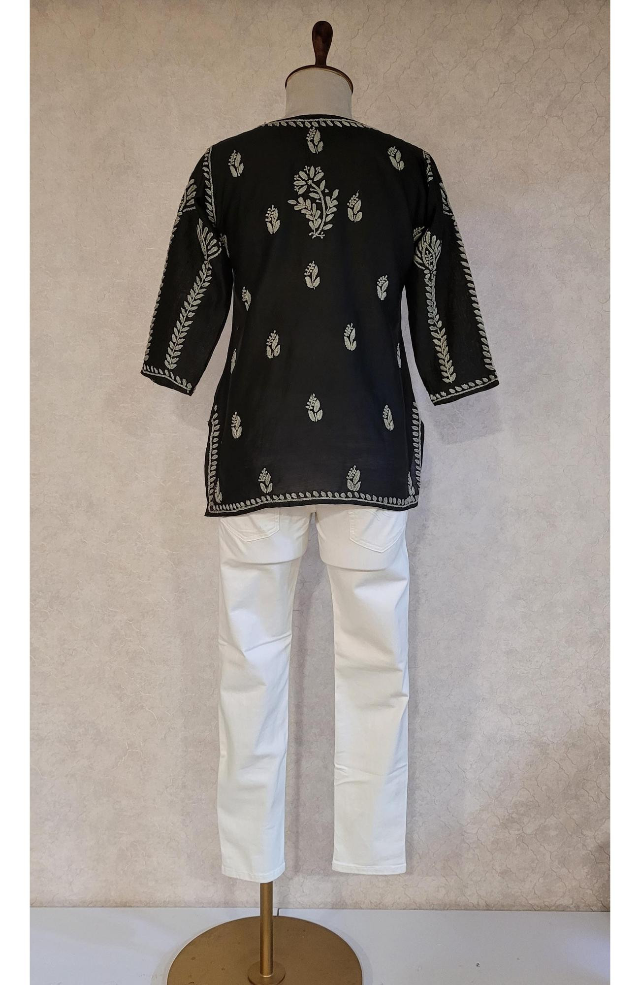 Black Chanderi Chikankari Short Top