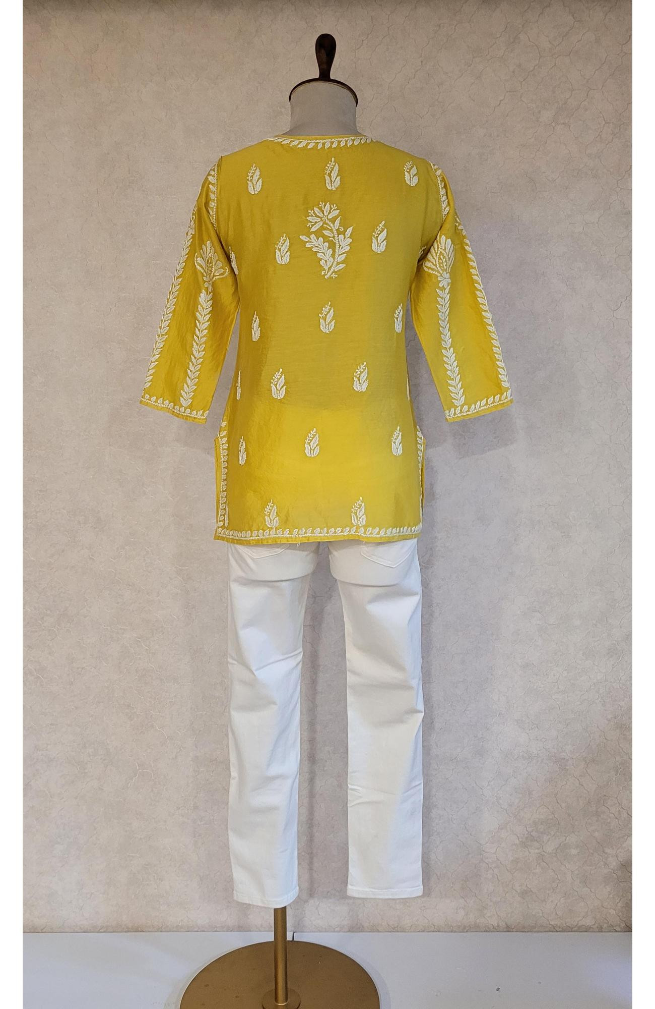 Yellow Chanderi Chikankari Short Top