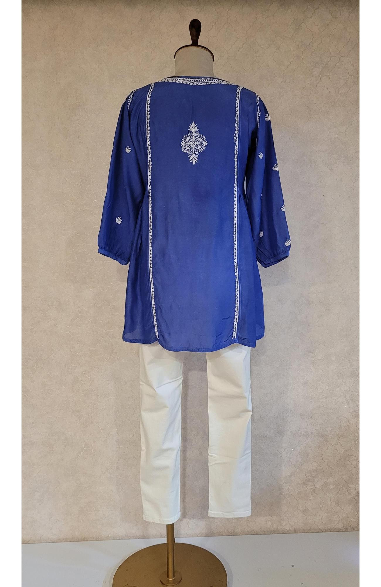 Royal Blue Muslin Chikankari Short Top