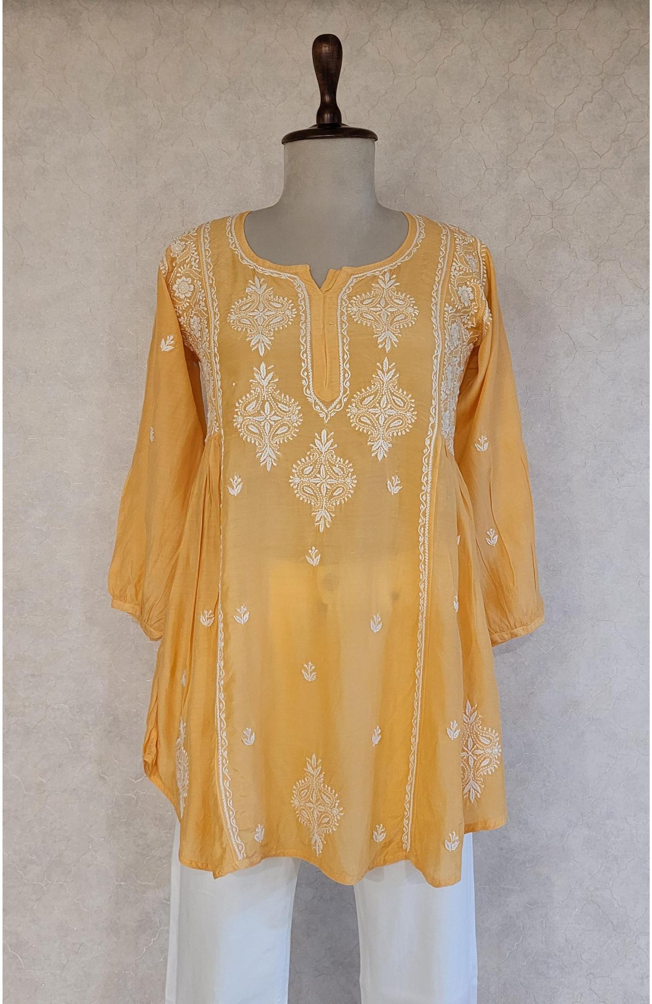 Orange Muslin Chikankari Short Top