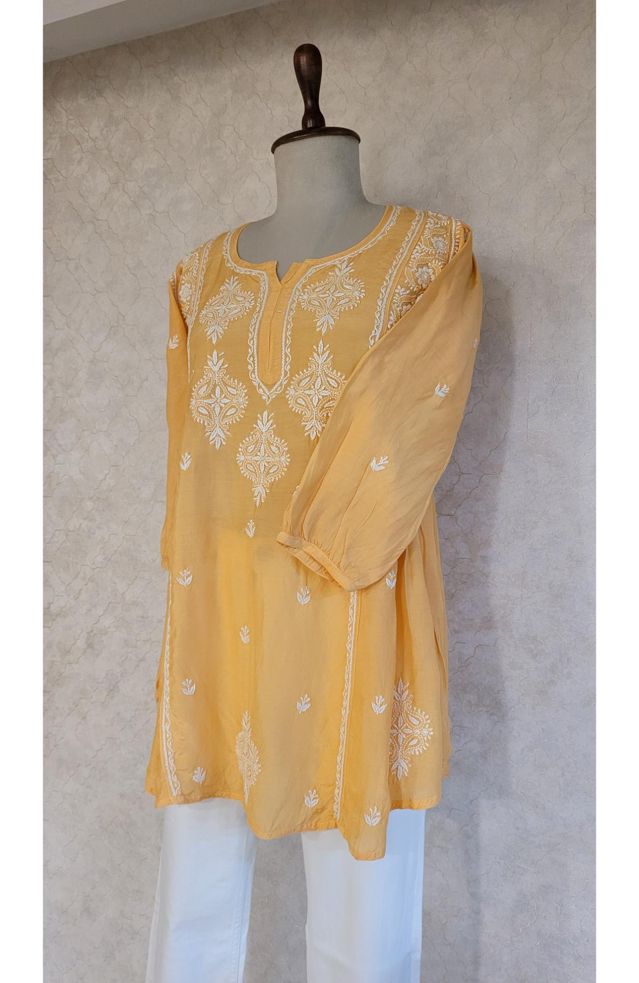Orange Muslin Chikankari Short Top