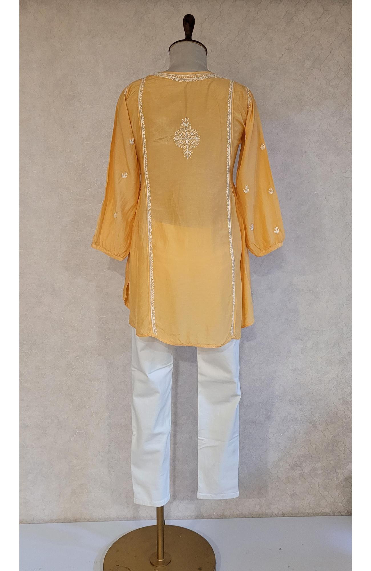 Orange Muslin Chikankari Short Top