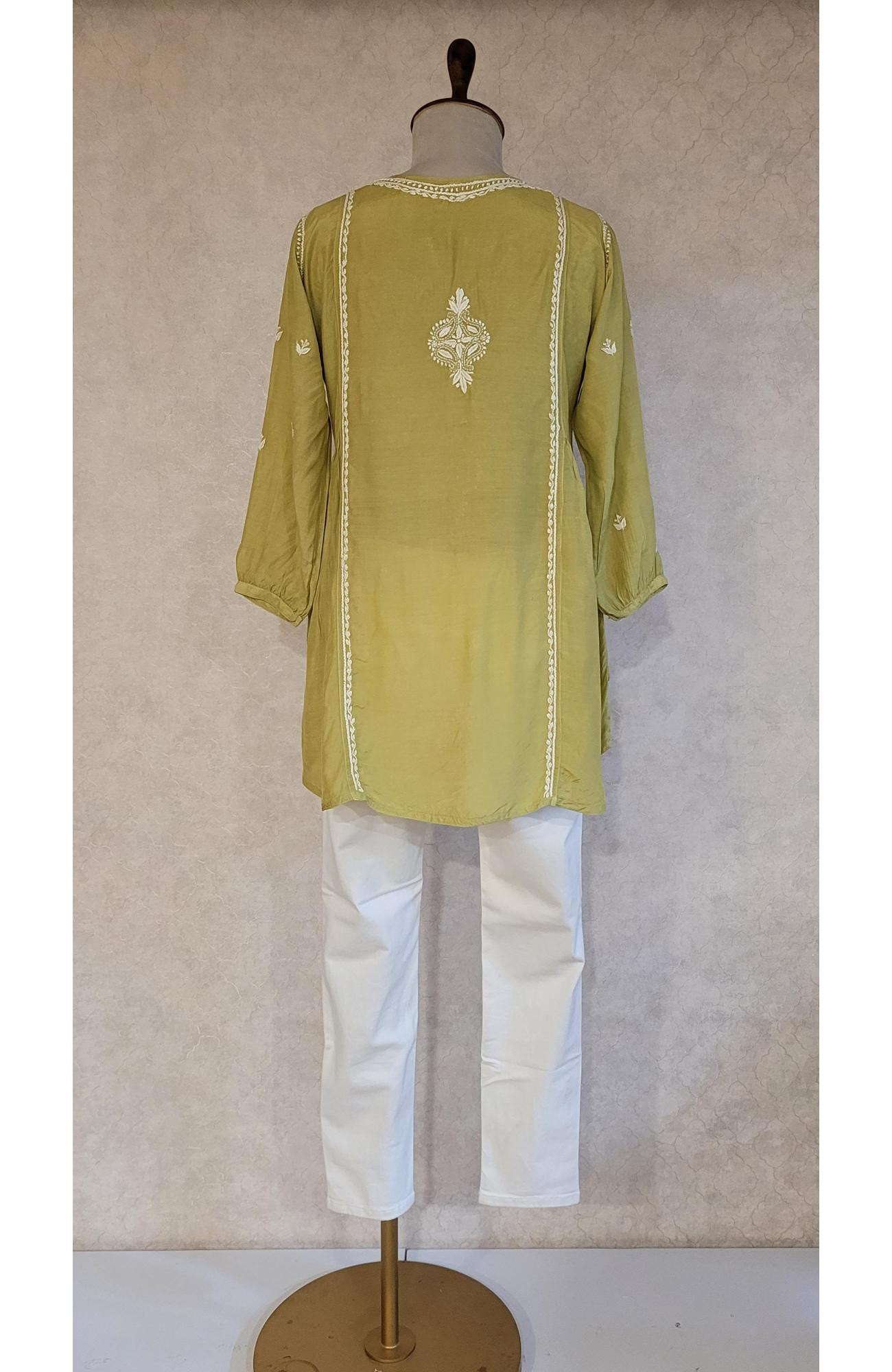 Green Muslin Chikankari Short Top