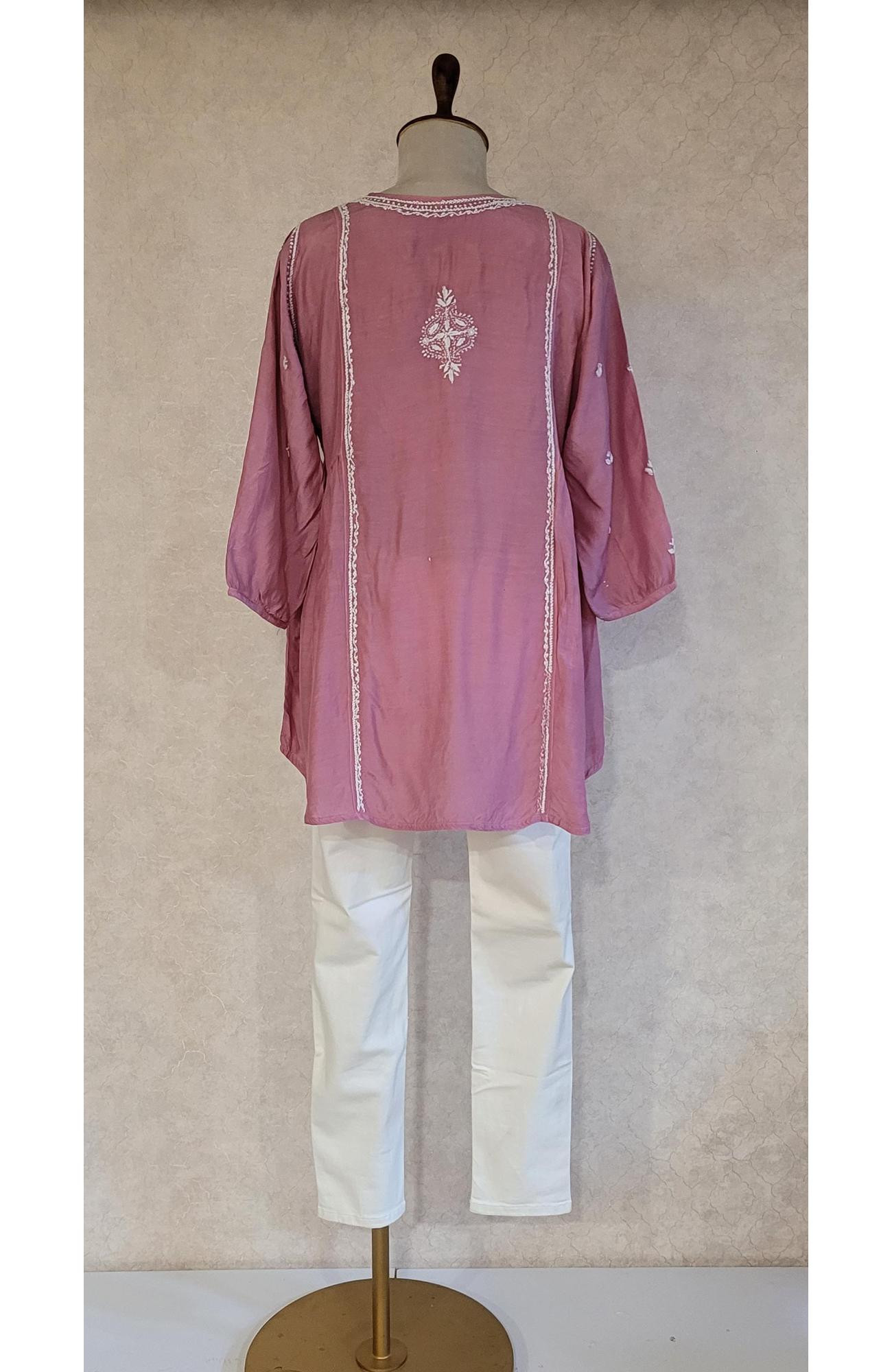 Onion Colour Muslin Chikankari Short Top