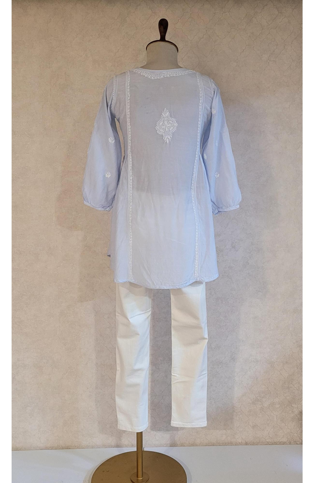 Sky Blue Muslin Chikankari Short Top