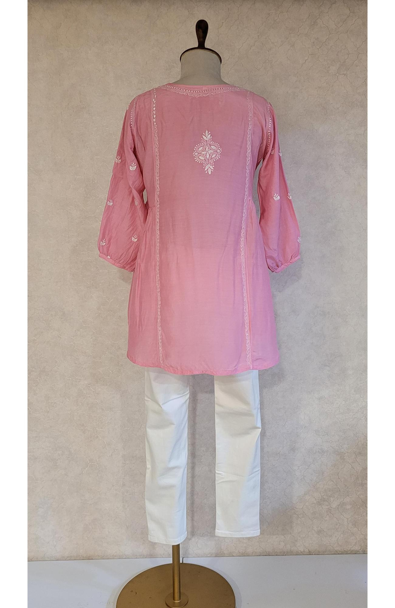 Pink Muslin Chikankari Short Top