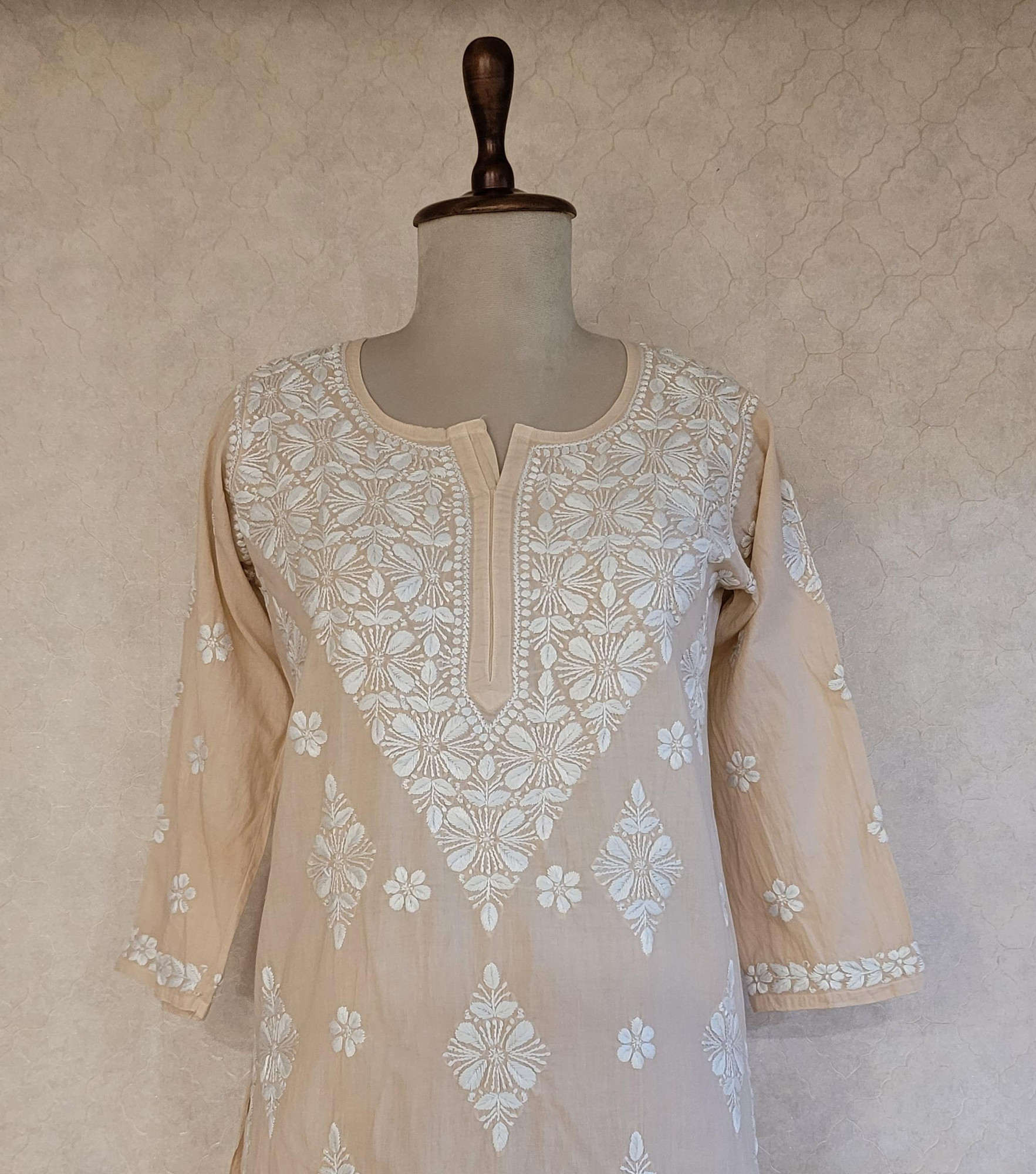 Beige Cotton Chikankari Kurta & Pant Set