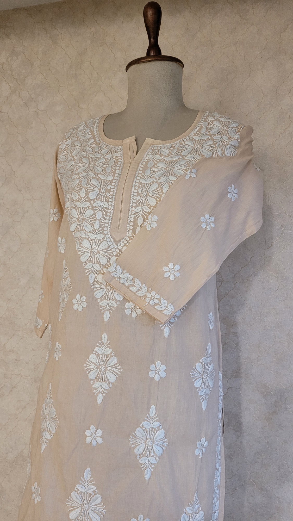 Beige Cotton Chikankari Kurta & Pant Set