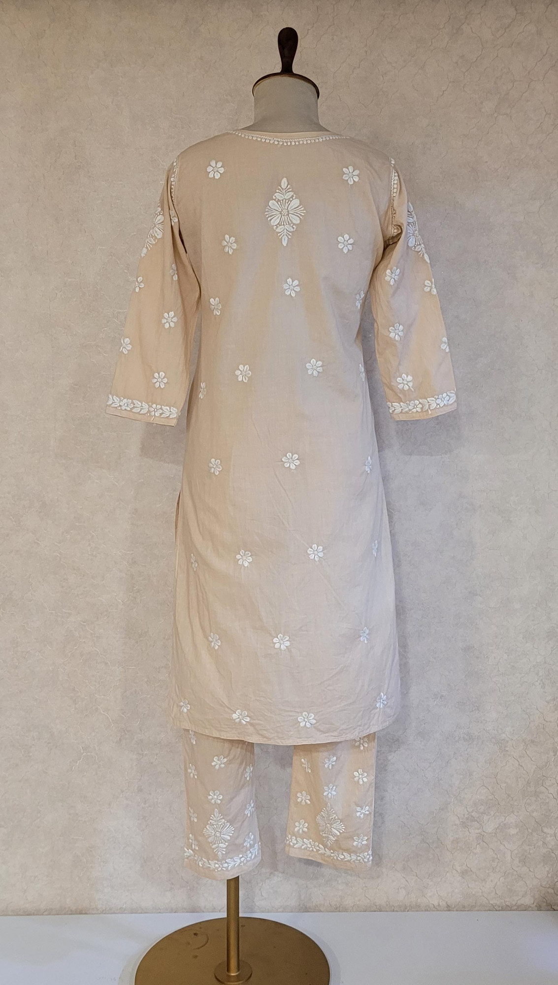 Beige Cotton Chikankari Kurta & Pant Set
