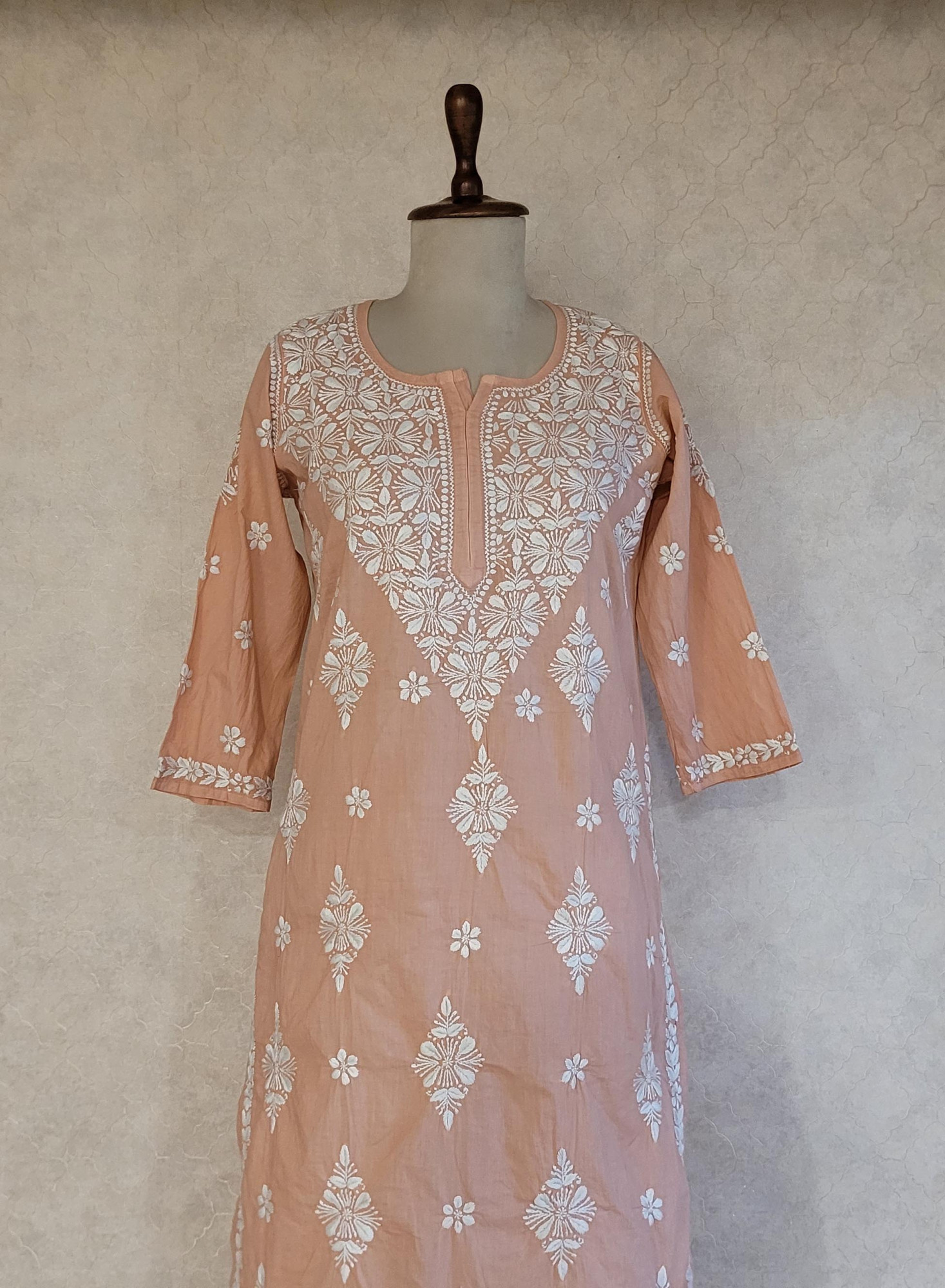 Peach Cotton Chikankari Kurta & Pant Set