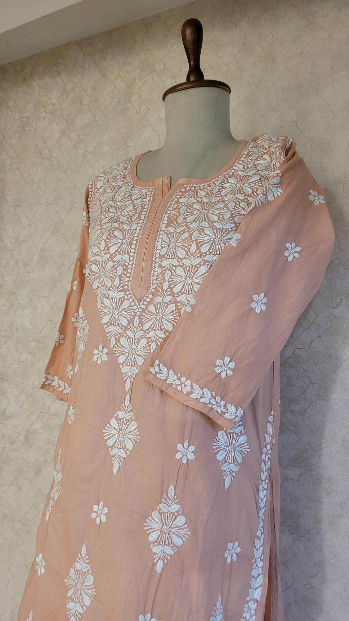 Peach Cotton Chikankari Kurta & Pant Set